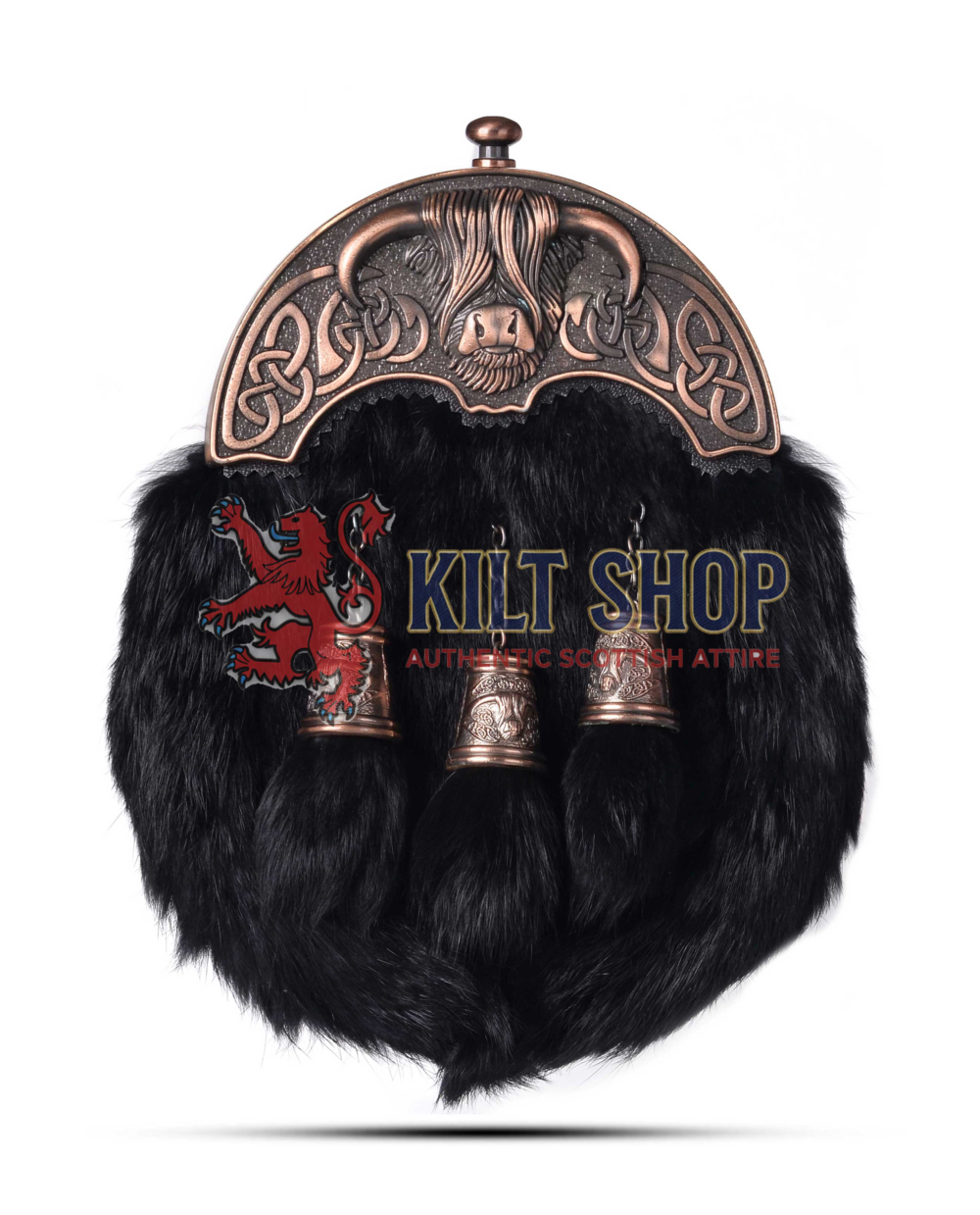 Bronze Highland Cow Black Rabbit Fur Full Dress Sporran