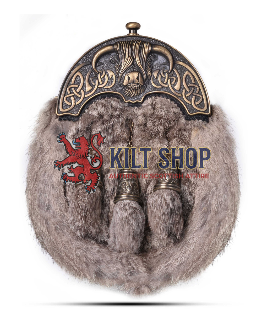 Brass Highland Cow Brown Rabbit Fur Full Dress Sporran