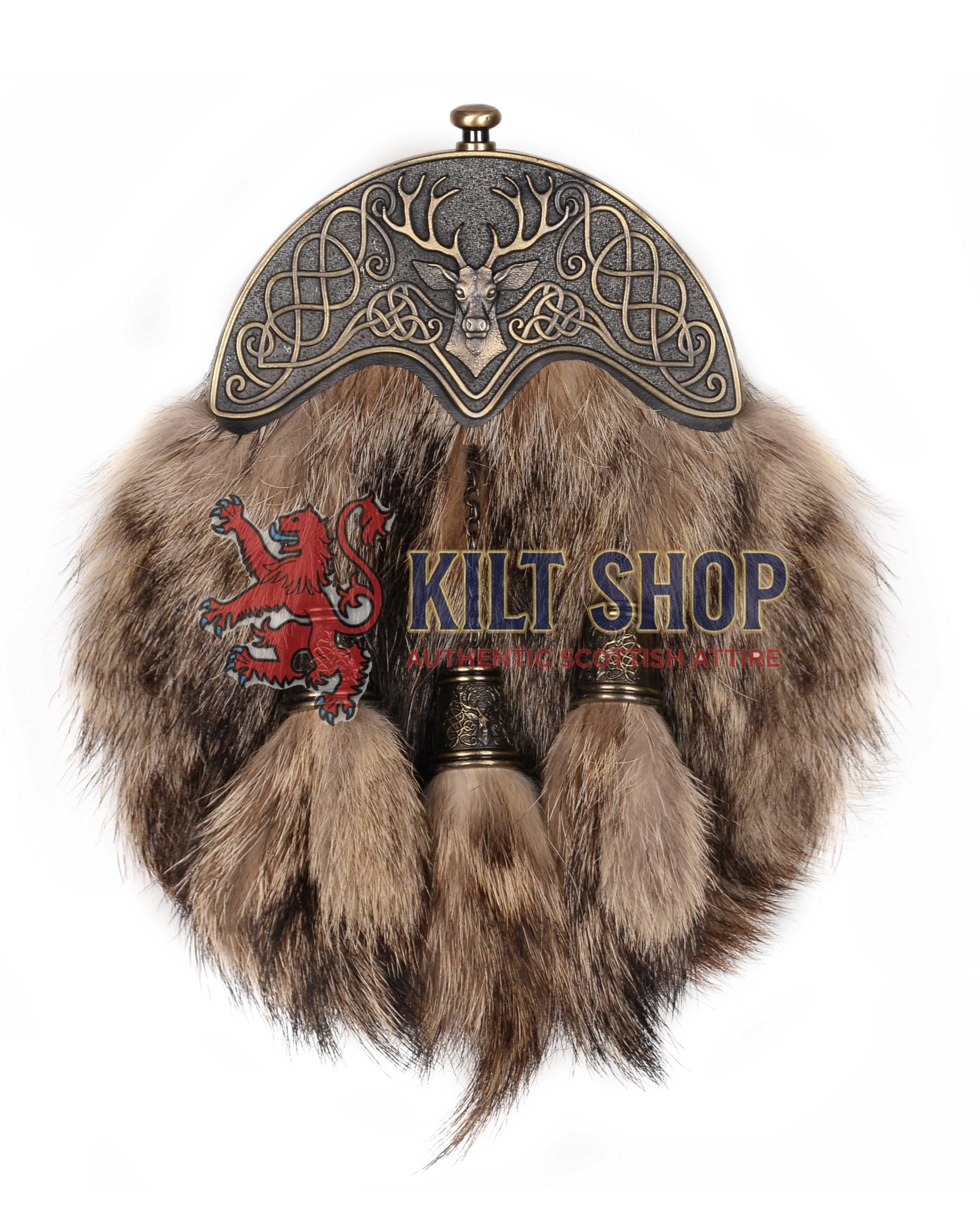 Full Dress Coyote Fur Brass Stag Head