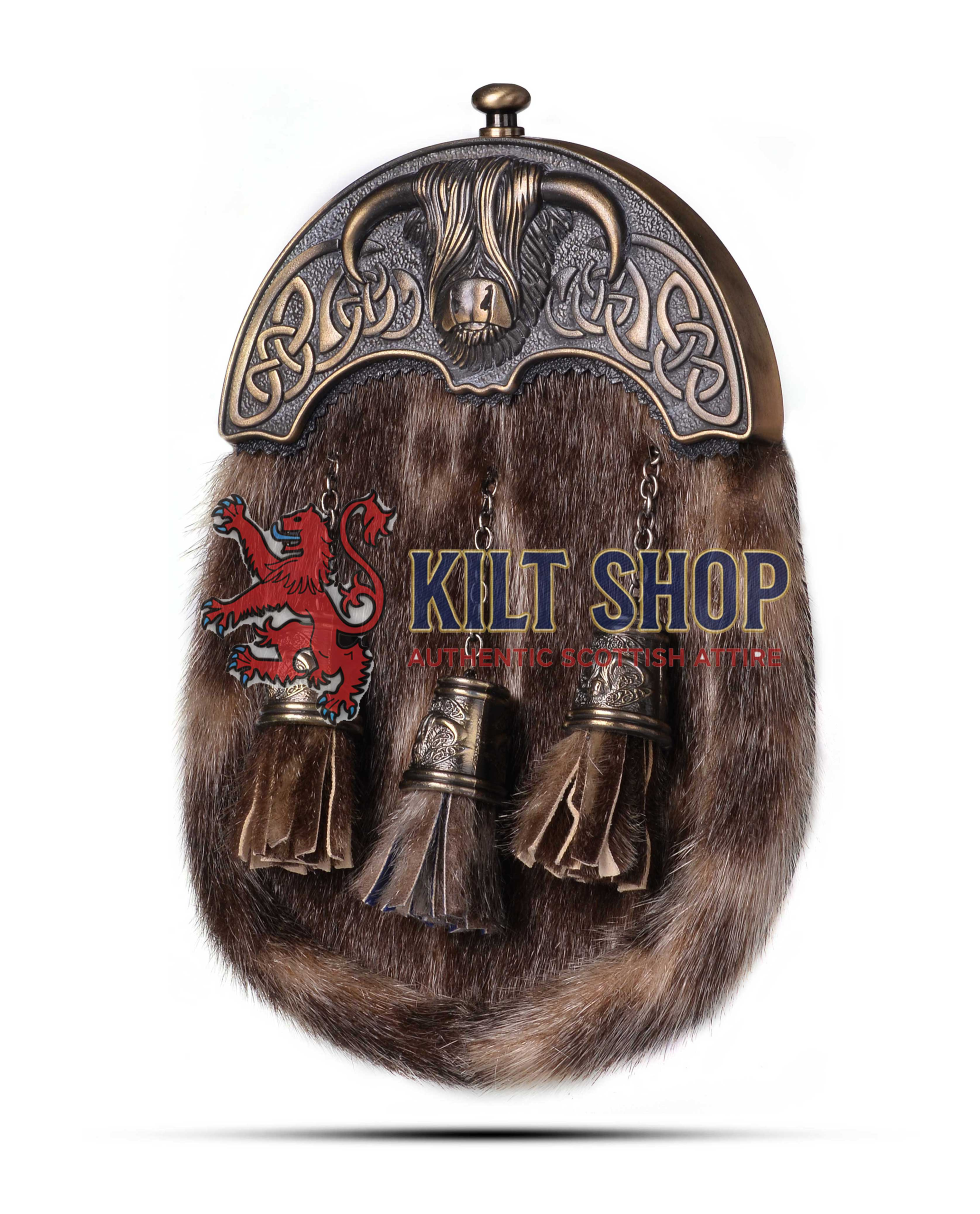 Brass Highland Cow Seal Fur Full Dress Sporran