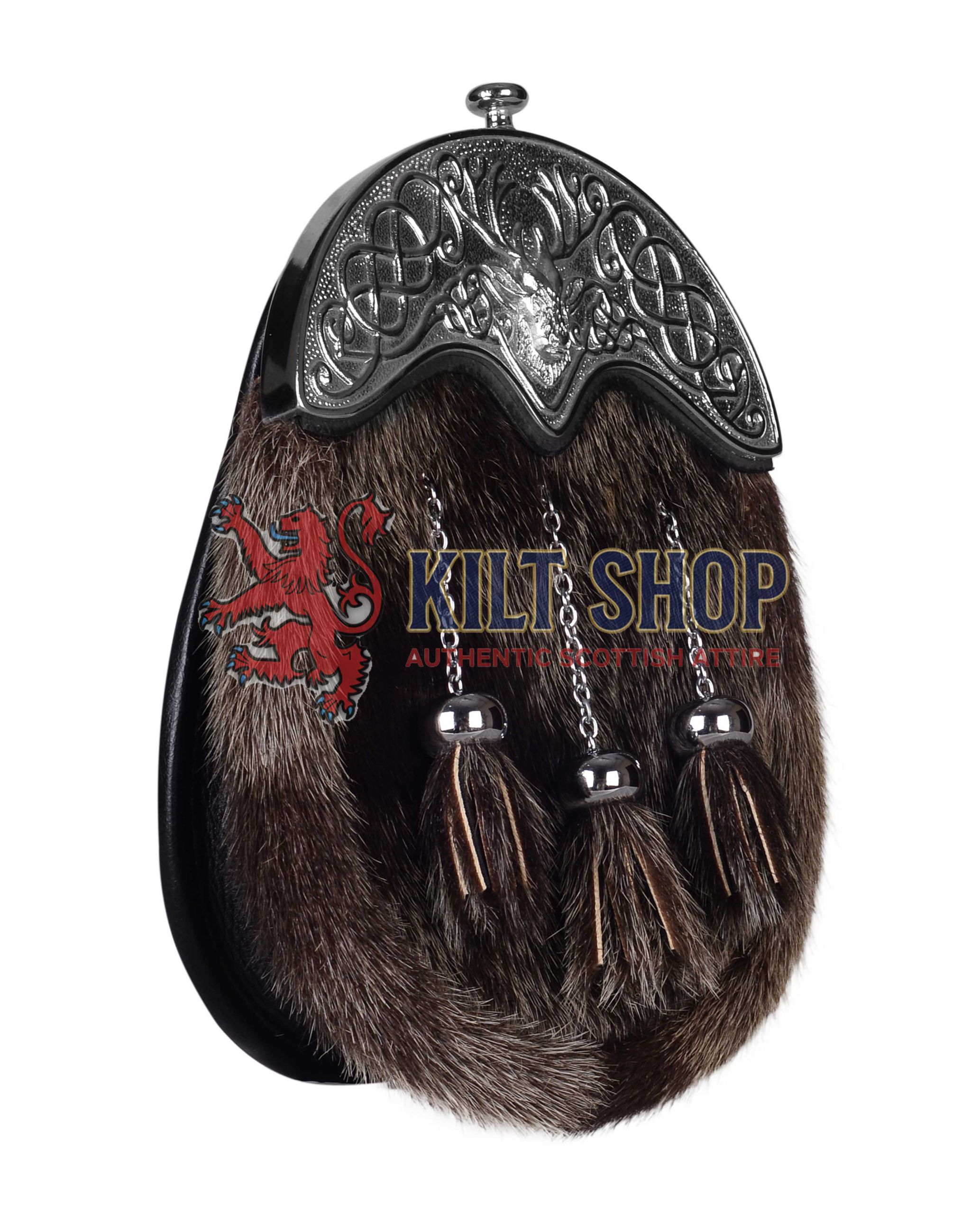 Full Dress Dark Seal Fur Silver Stag Head - Image 2
