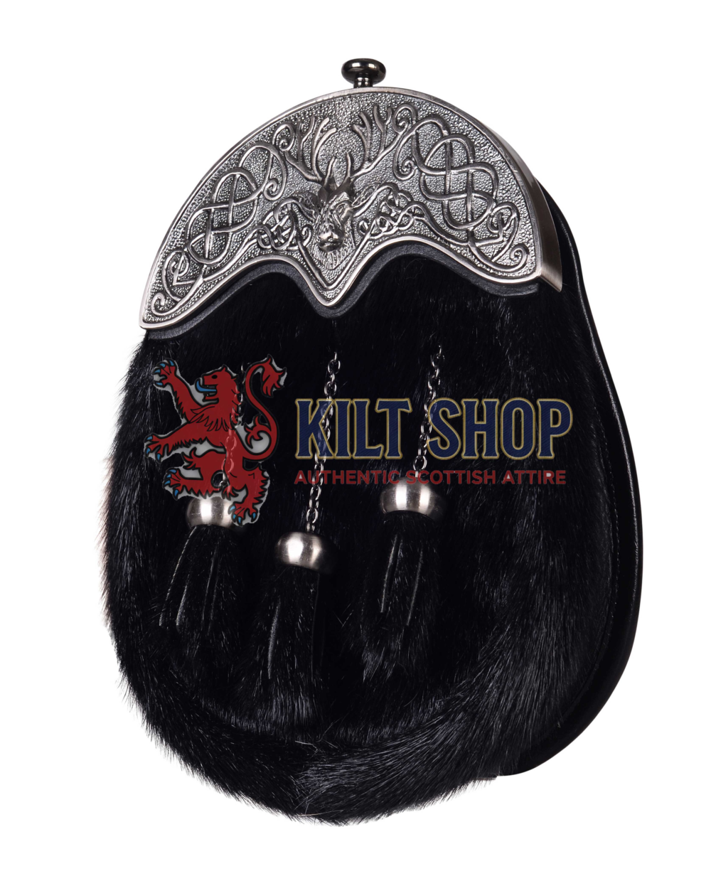 Nickle Brushed Stag Head Black Seal Fur Full Dress Sporran