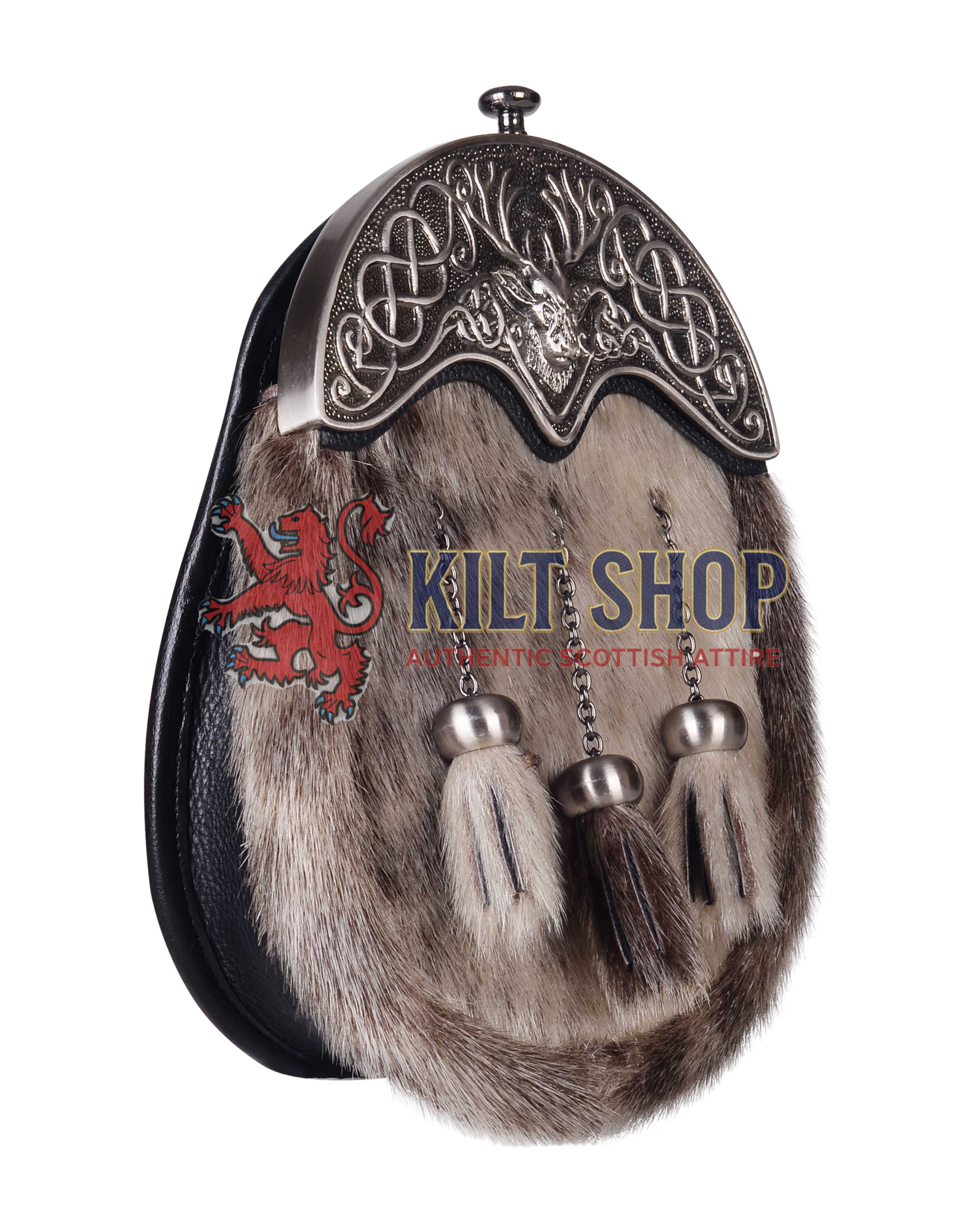 Nickle Brushed Stag Head Seal Fur Full Dress Sporran