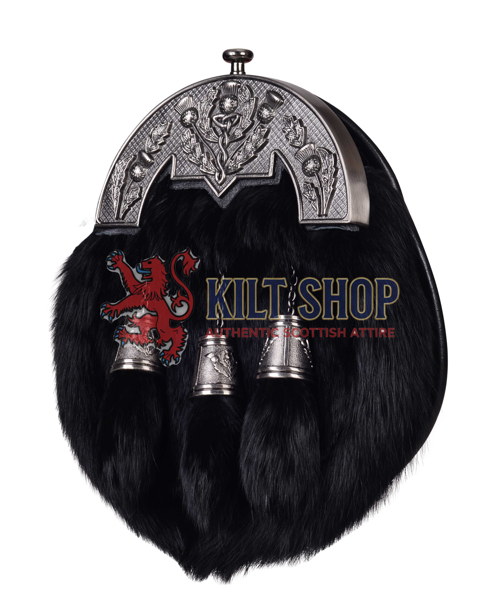 Nickle Brushed Thistle Black Rabbit Fur Full Dress Sporran