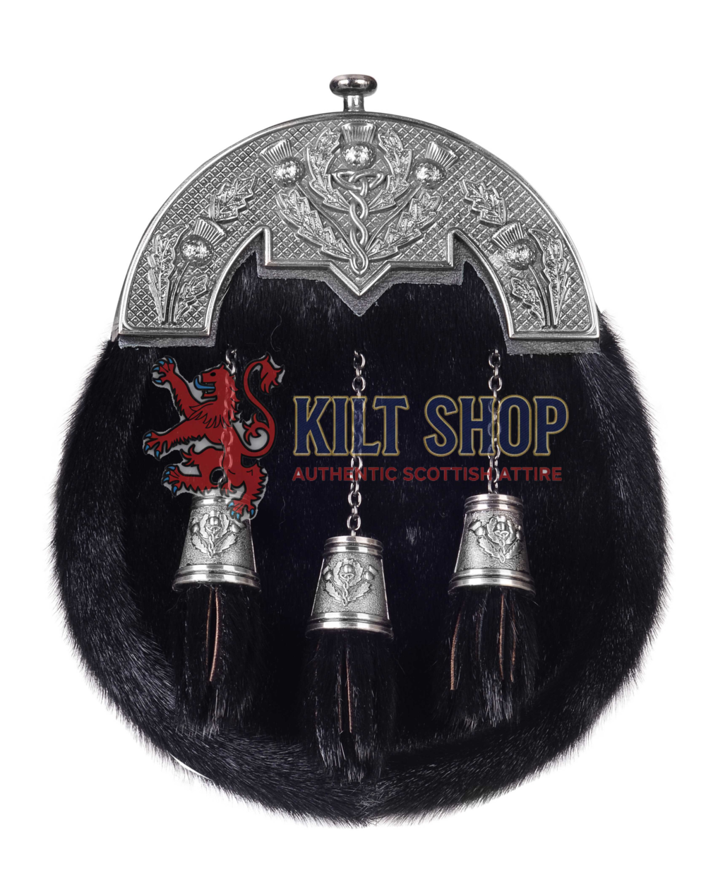 Nickel Brushed Thistle Black Seal Fur Full Dress Sporran
