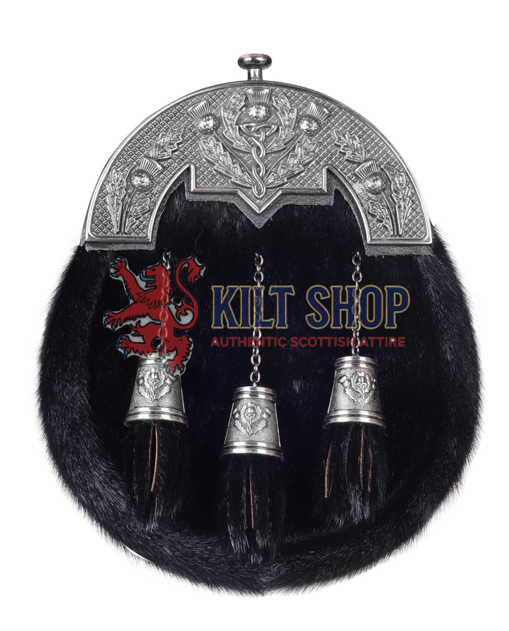 Nickel Brushed Thistle Black Seal Fur Full Dress Sporran