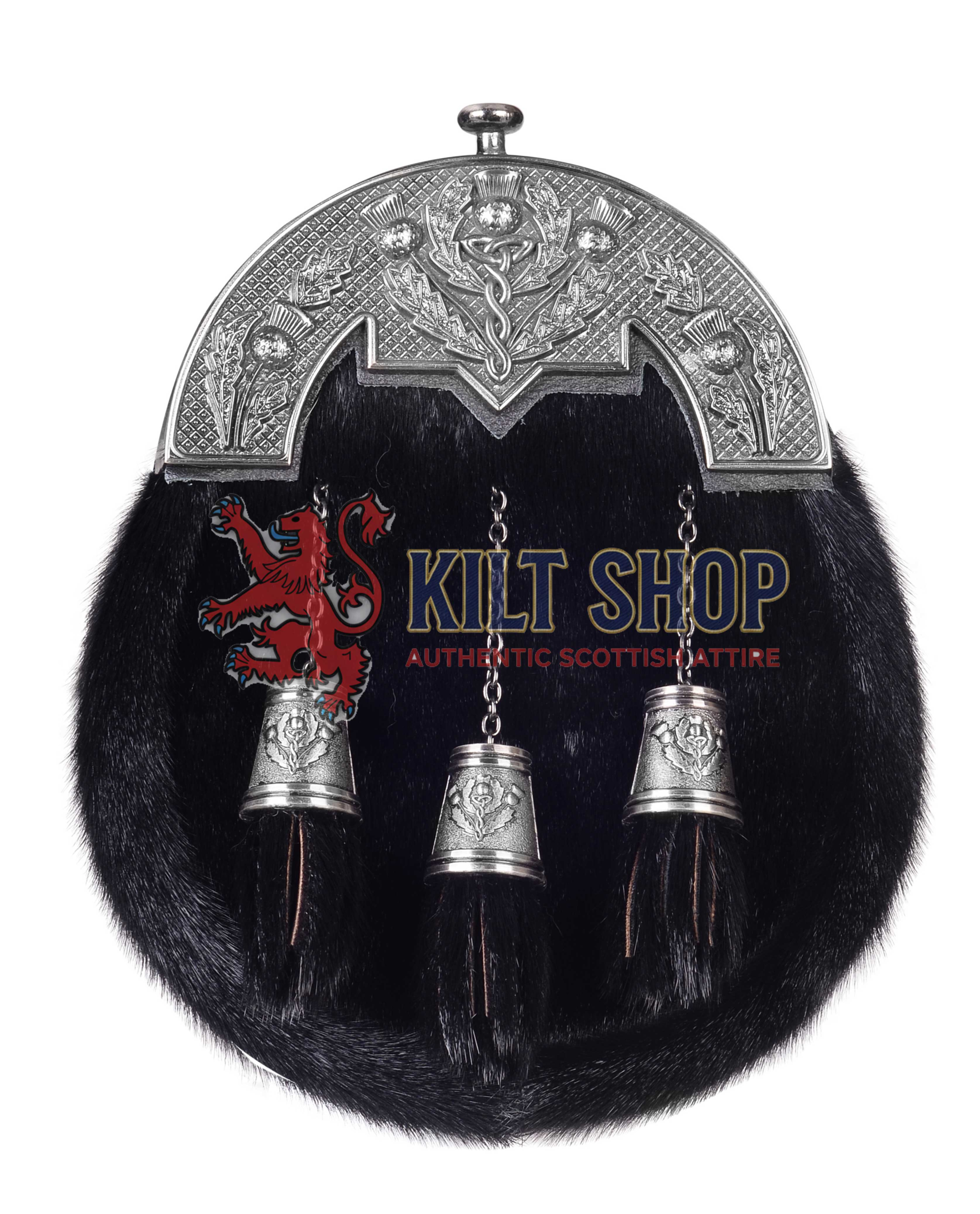 Nickel Brushed Thistle Black Seal Fur Full Dress Sporran