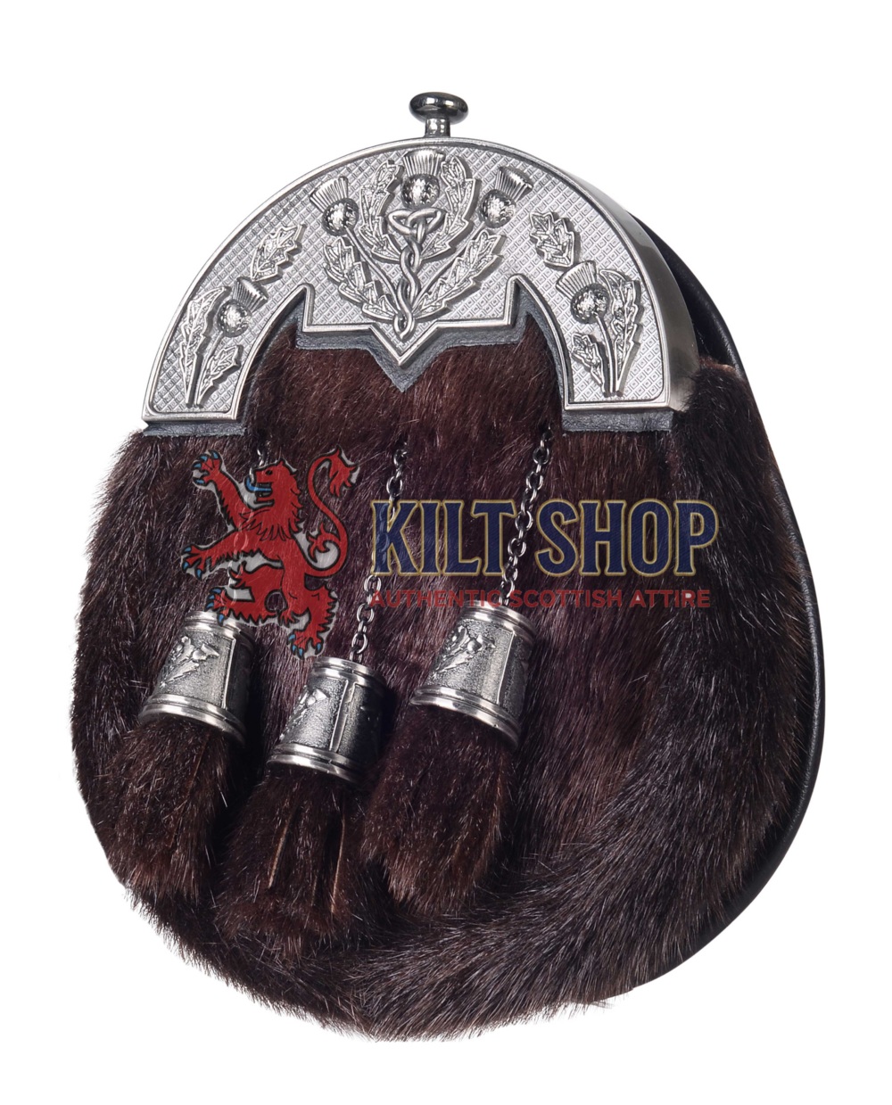Nickle Brushed Thistle Brown Seal Fur Full Dress Sporran