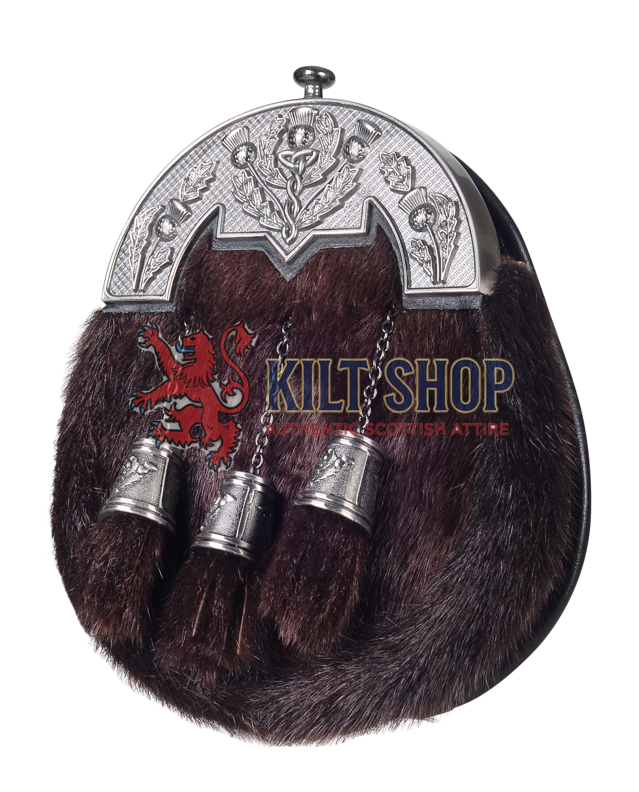 Nickle Brushed Thistle Brown Seal Fur Full Dress Sporran