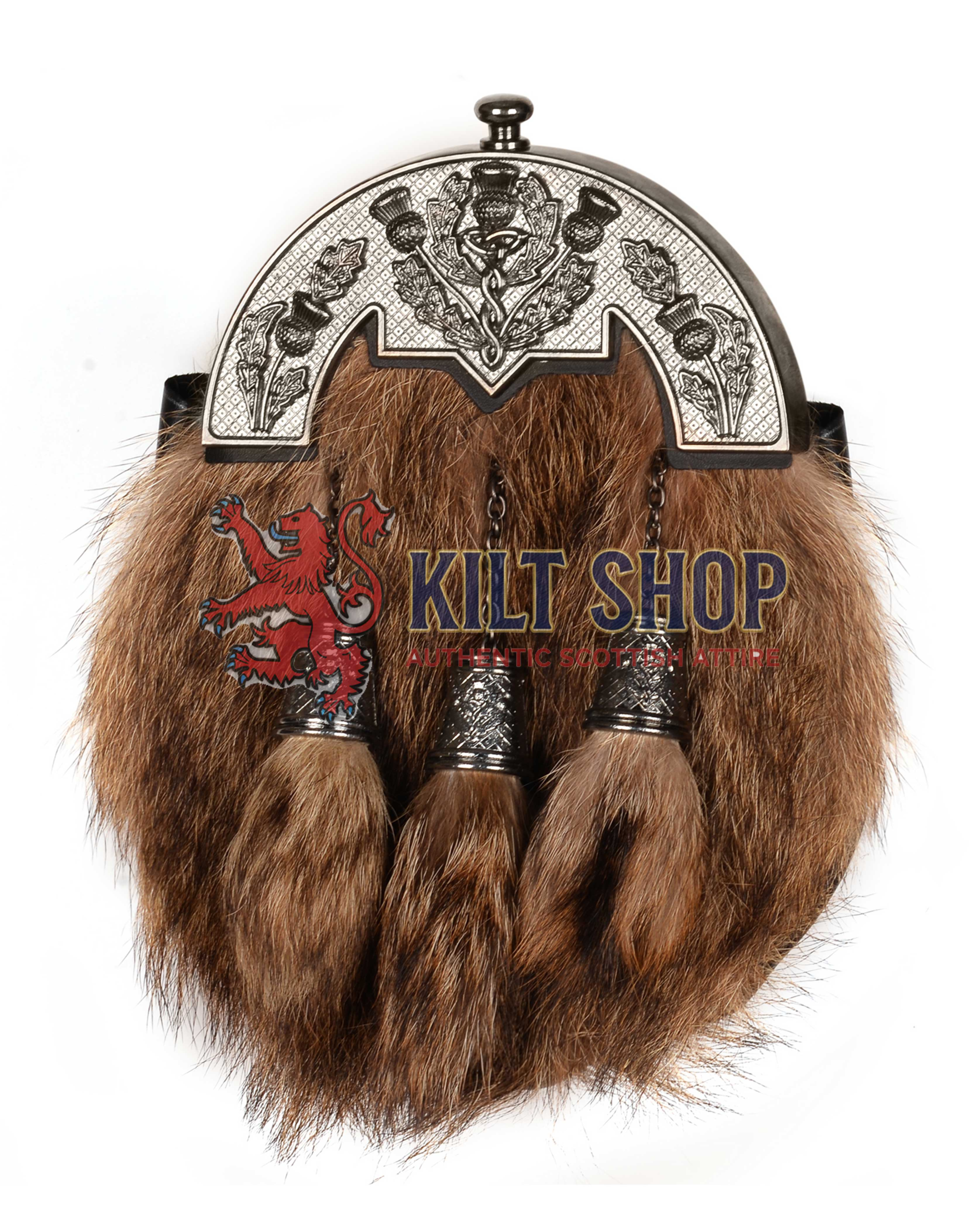 Nickel Brushed Thistle Coyote Fur Full Dress Sporran