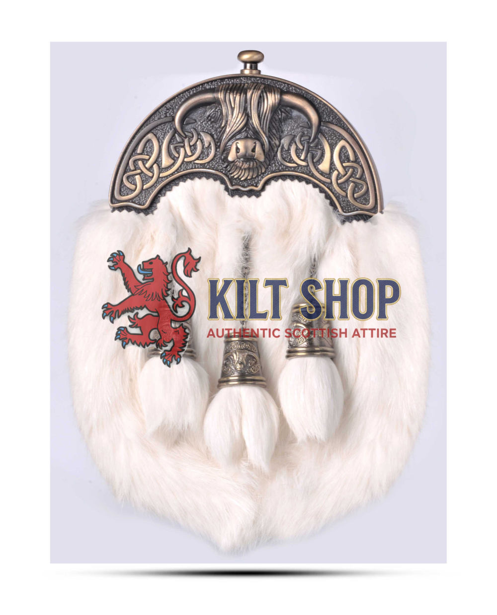 Brass Highland Cow White Rabbit Full Dress Sporran