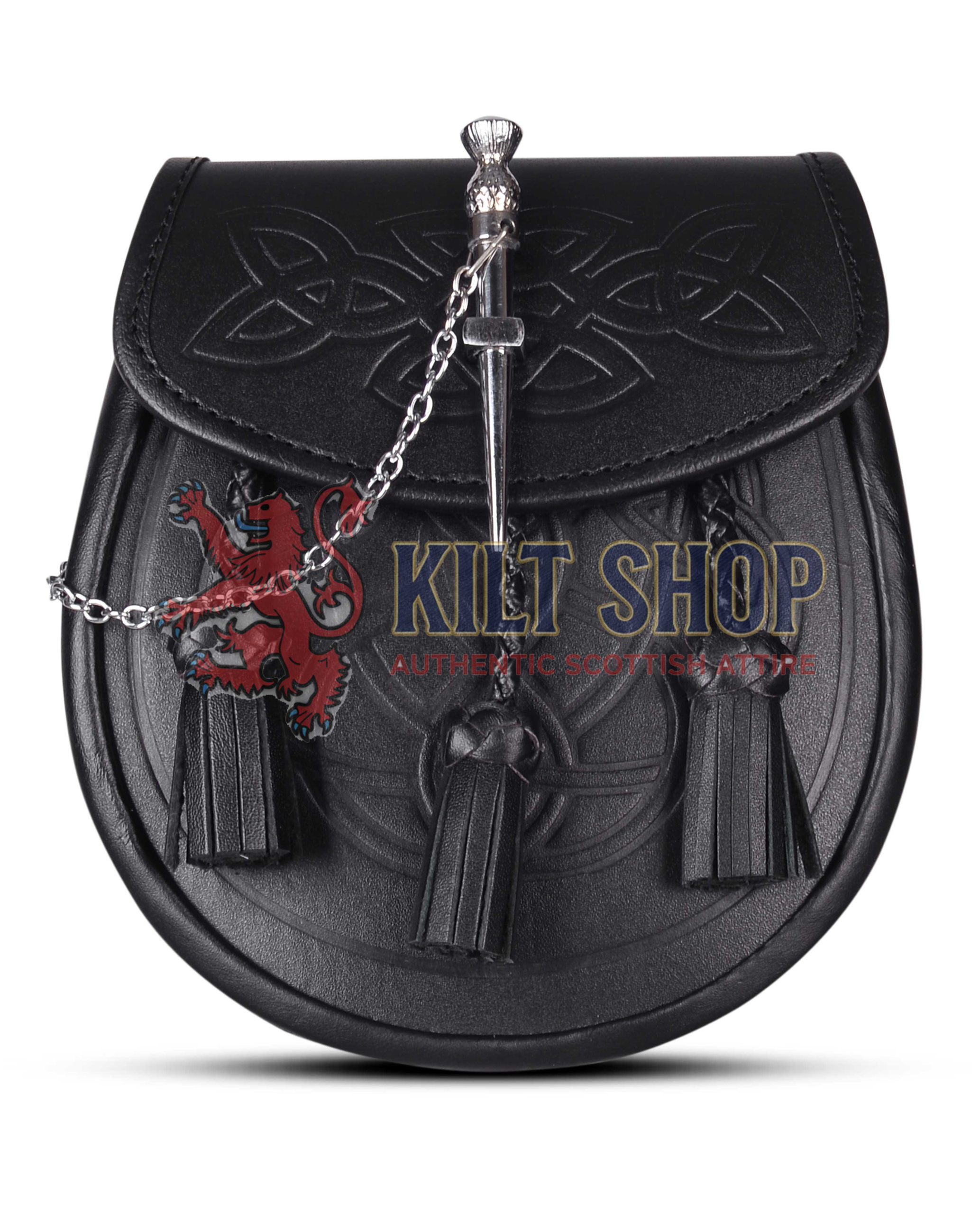 Black Leather Pin Lock Embossed sporran