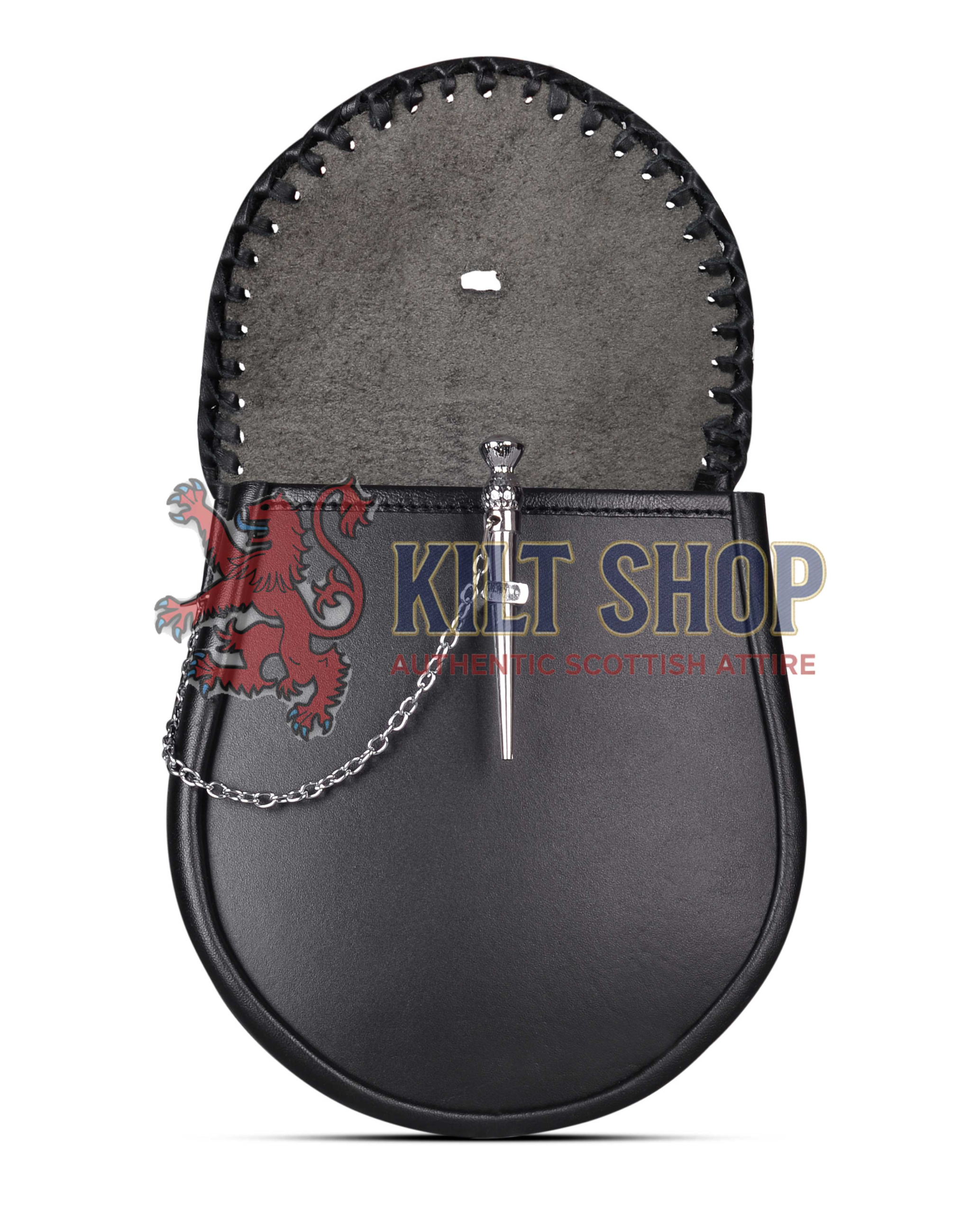 Black Leather Pin Lock Plain Day Sporran