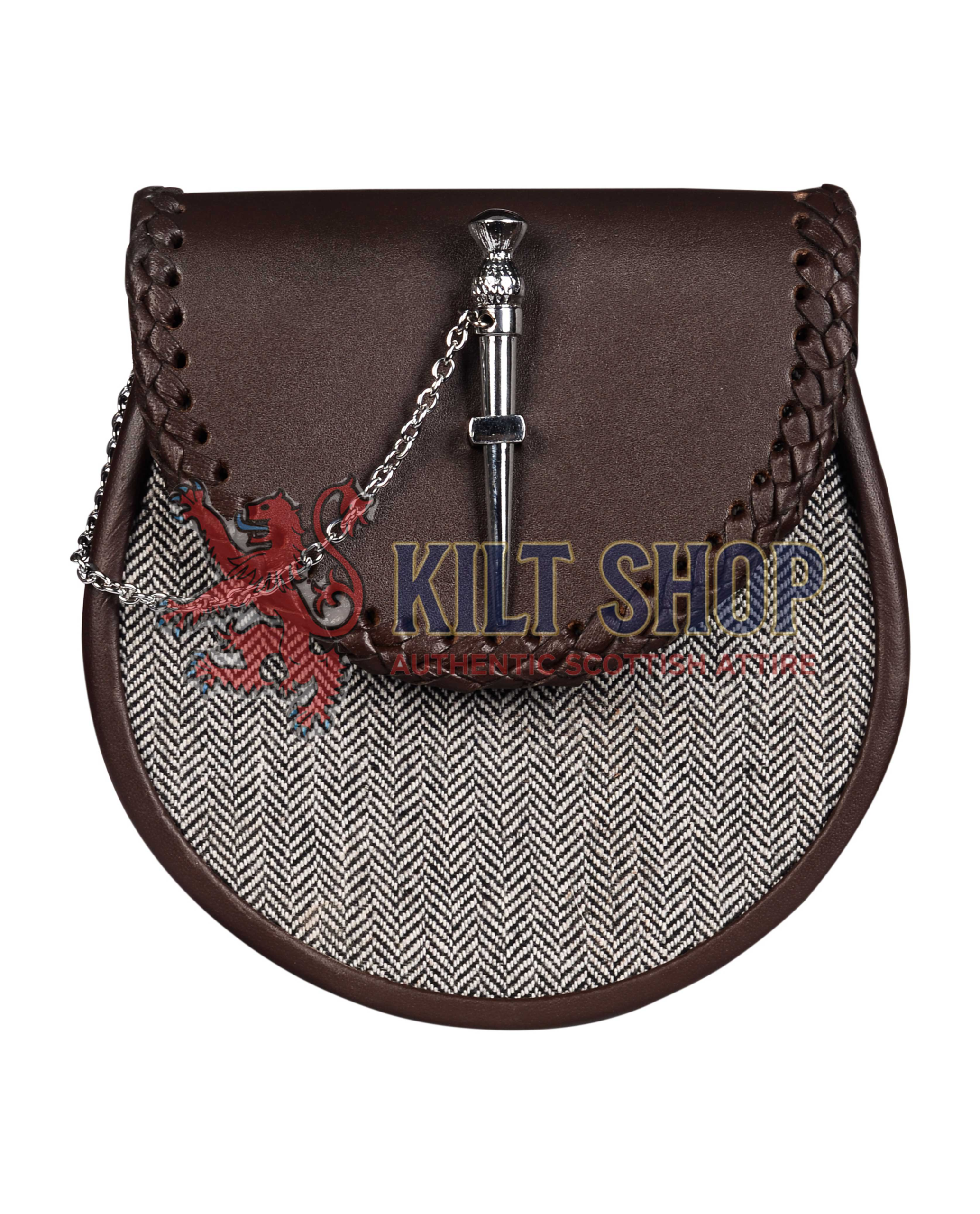 Brown Leather and Gray Tweed Sporran