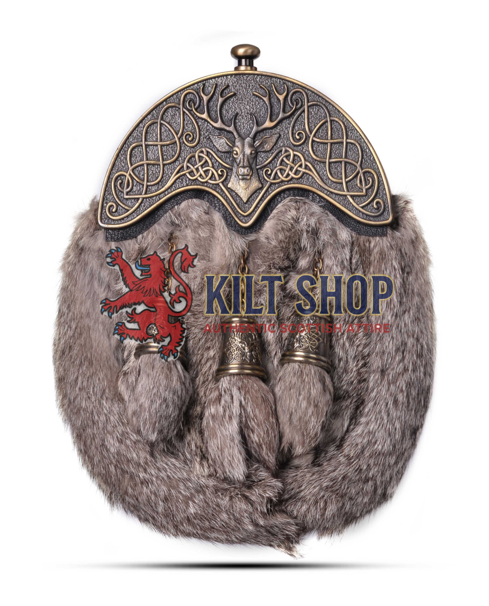 Brass Stag Head Brown Rabbit Fur Full Dress Sporran