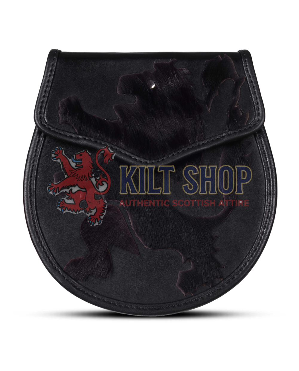 Rampant Lion Theme Black Leather Day Sporran