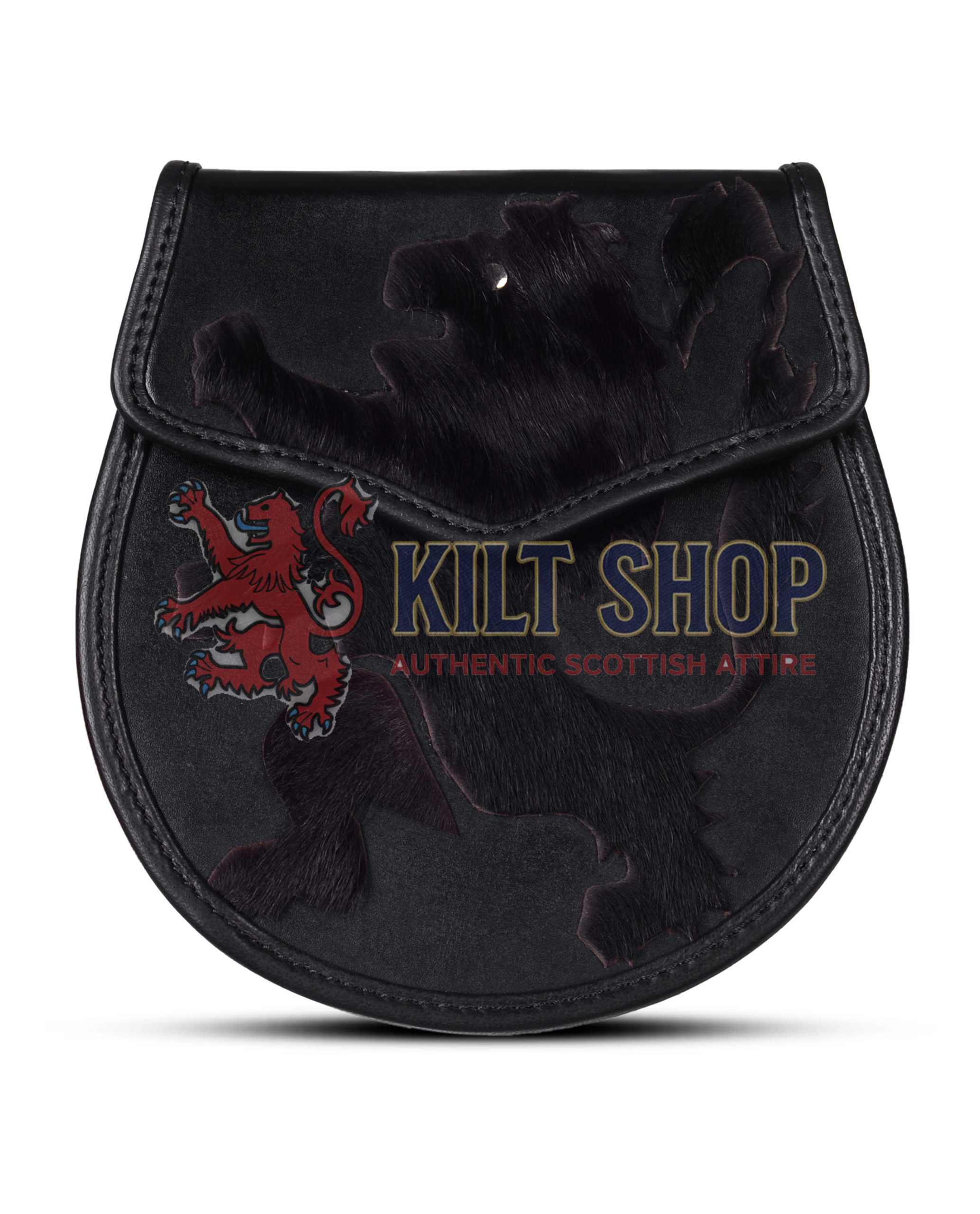 Rampant Lion Theme Black Leather Day Sporran