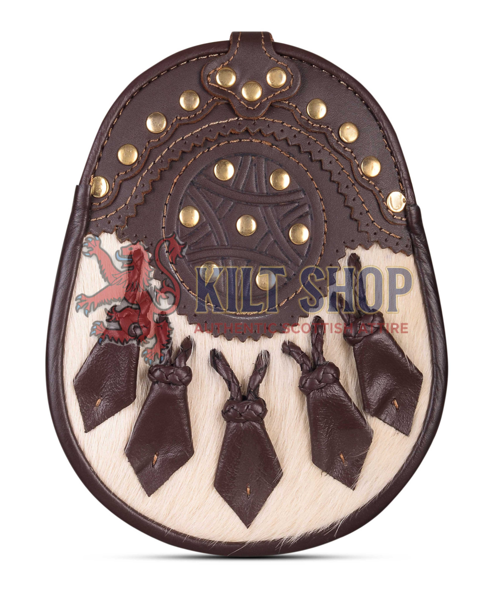 Brown Leather White Fur Hunting Style Sporran