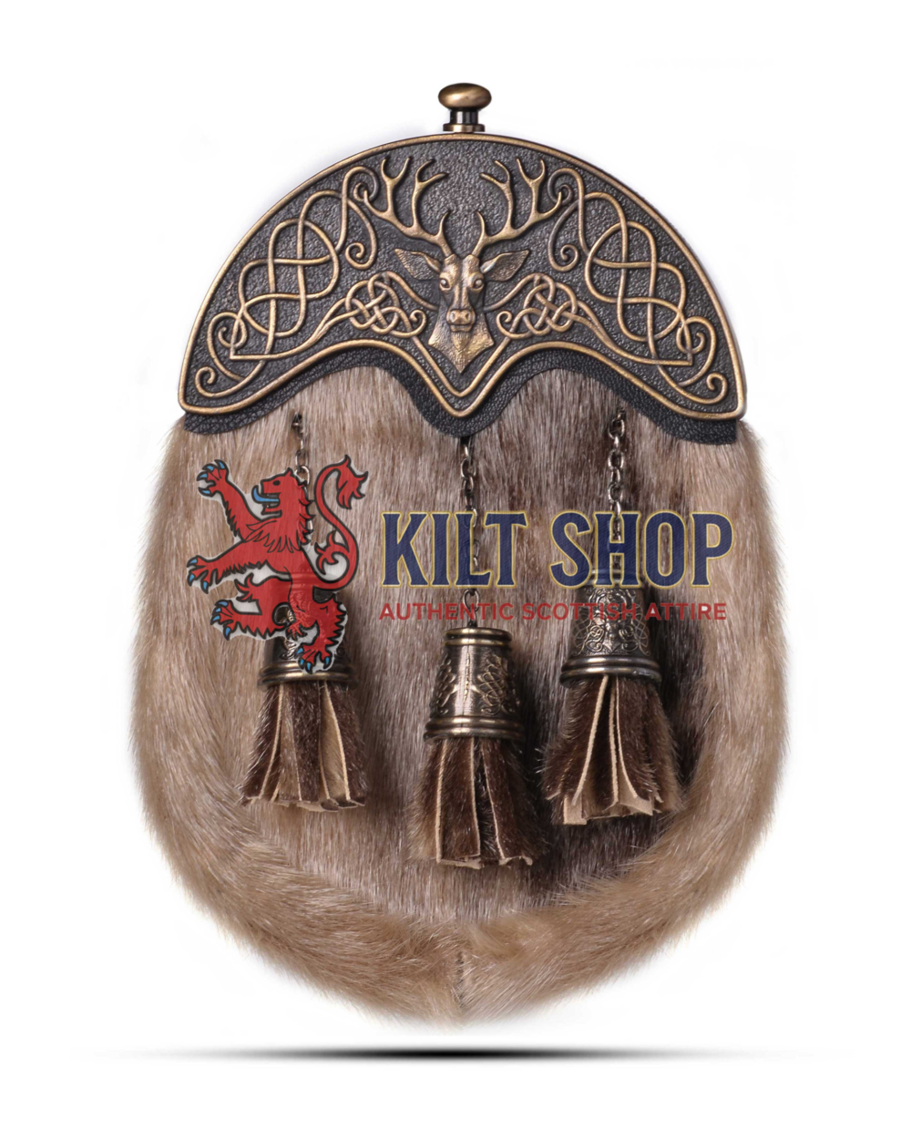 Brass Stag Head Seal Fur Full Dress Sporran