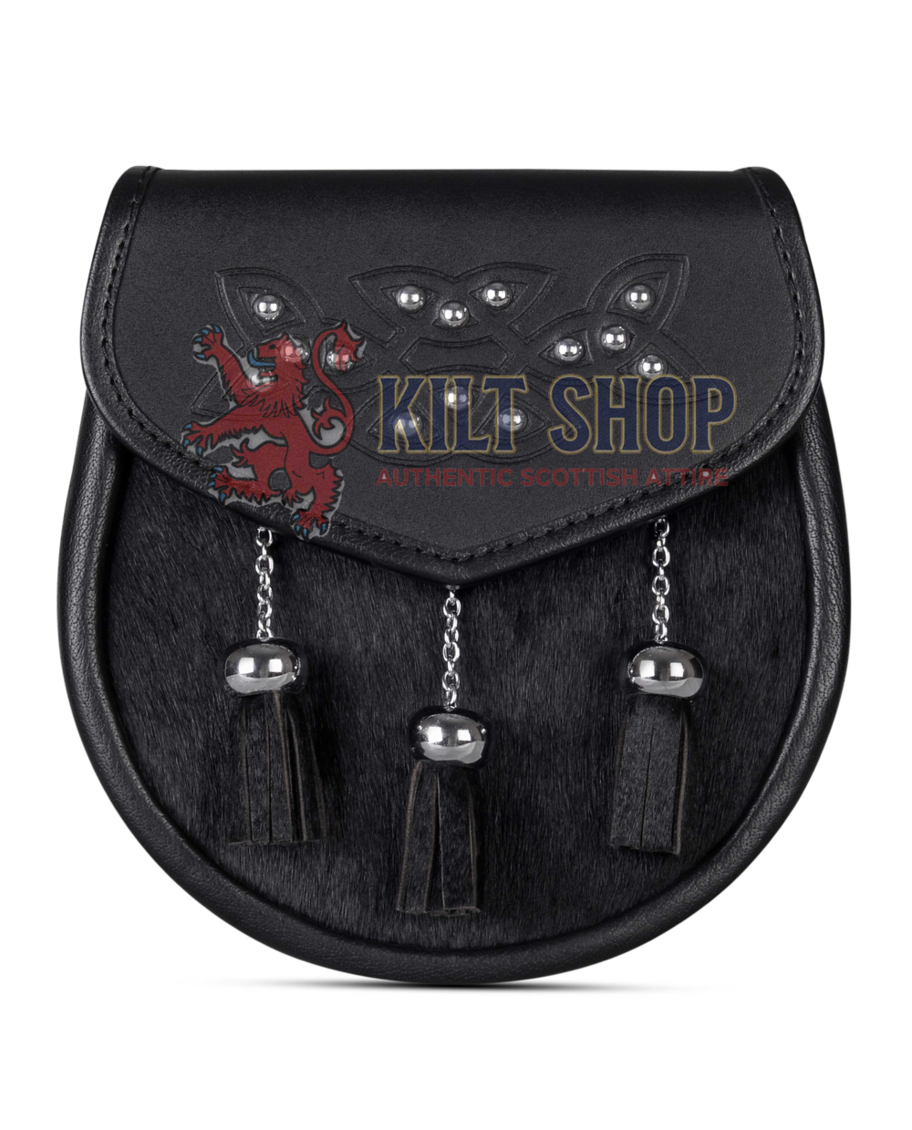 Single Celtic Knot Embossed Black Bovine Fur Semi Dress Sporran