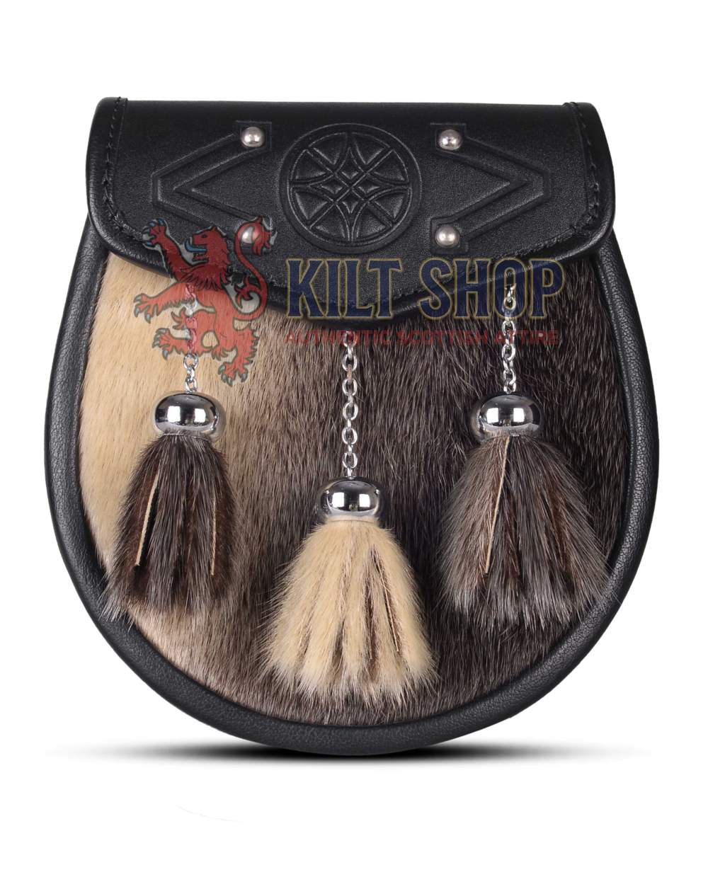 Special Embossed Black Leather Seal Fur Semi Dress Sporran