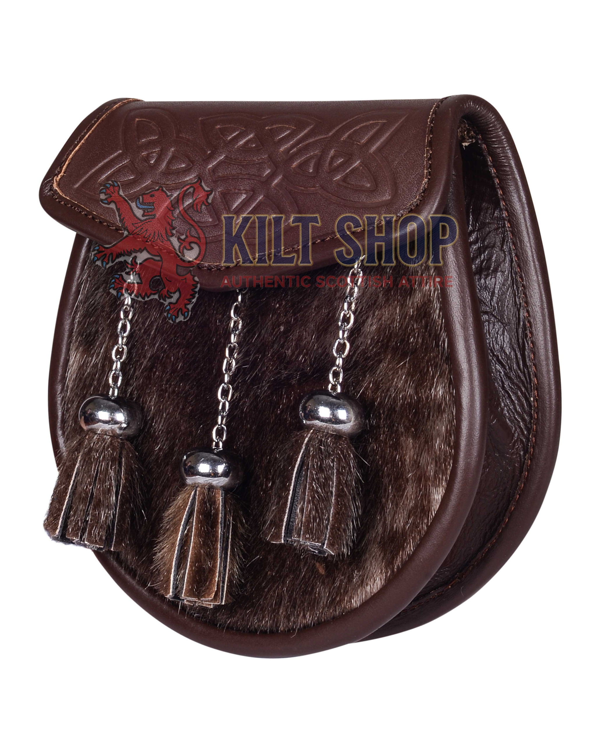 Special Embossed Brown Leather Seal Fur Smei Dress Sporran - Image 2
