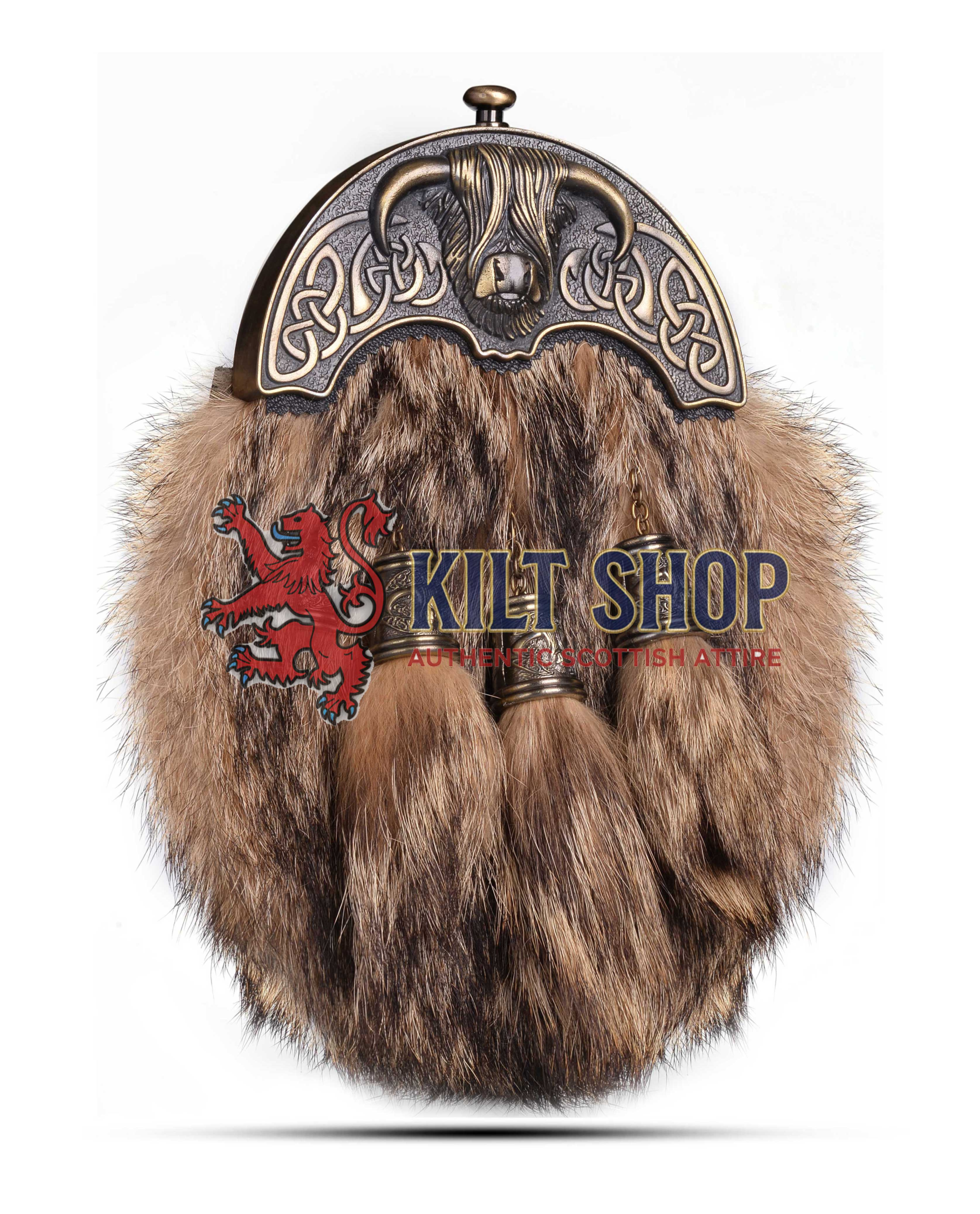Brass Highland Cow Coyote Fur Full Dress Sporran - Image 2