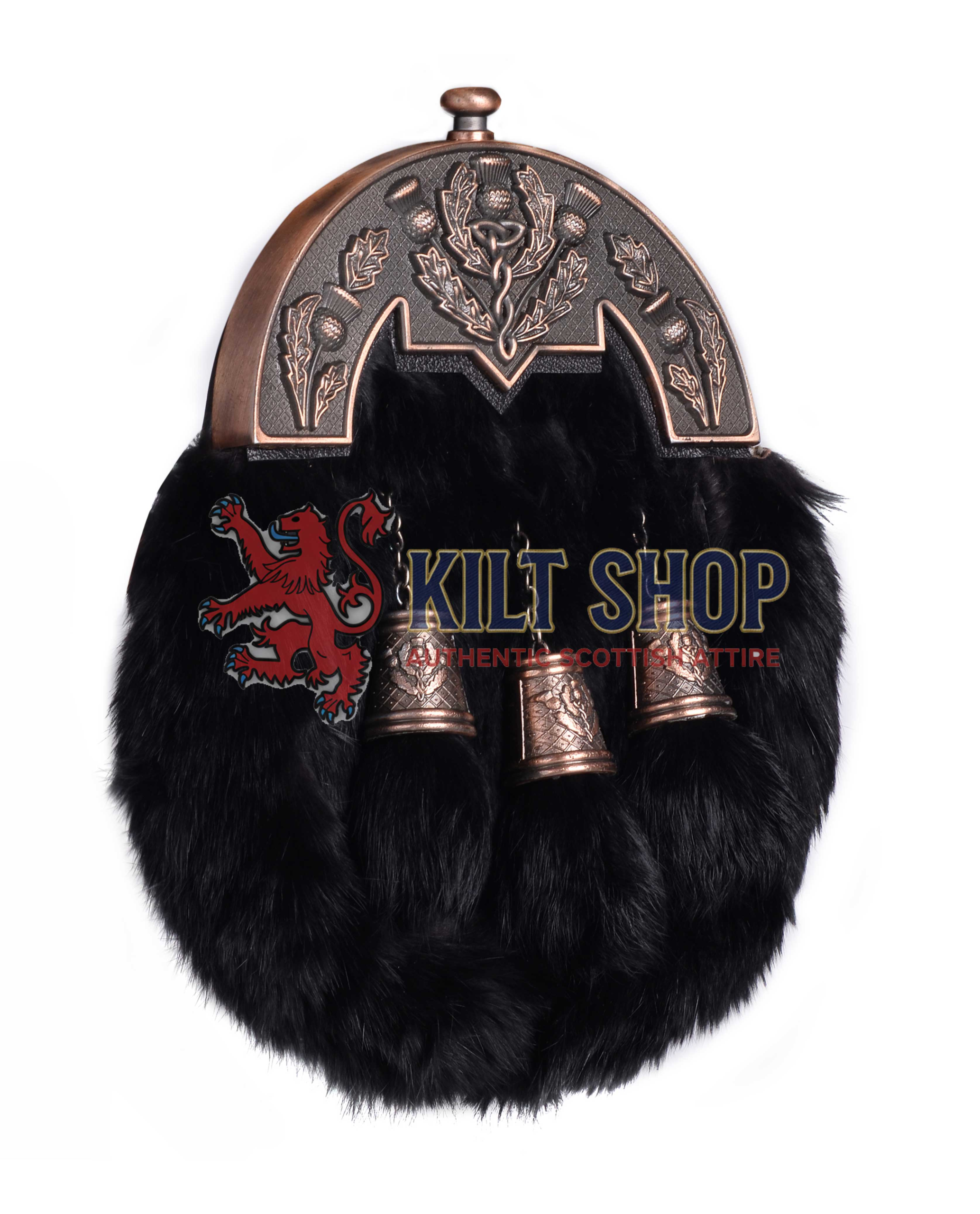 Bronze Thistle Black Rabbit Fur Full Dress Sporran - Image 2