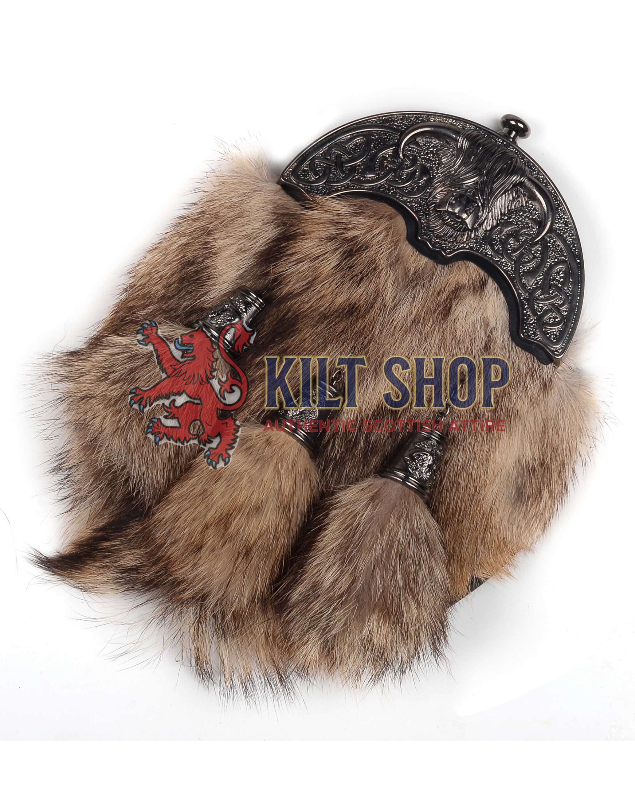 Nickle Brushed Highland Cow Coyote Fur Full Dress Sporran - Image 3
