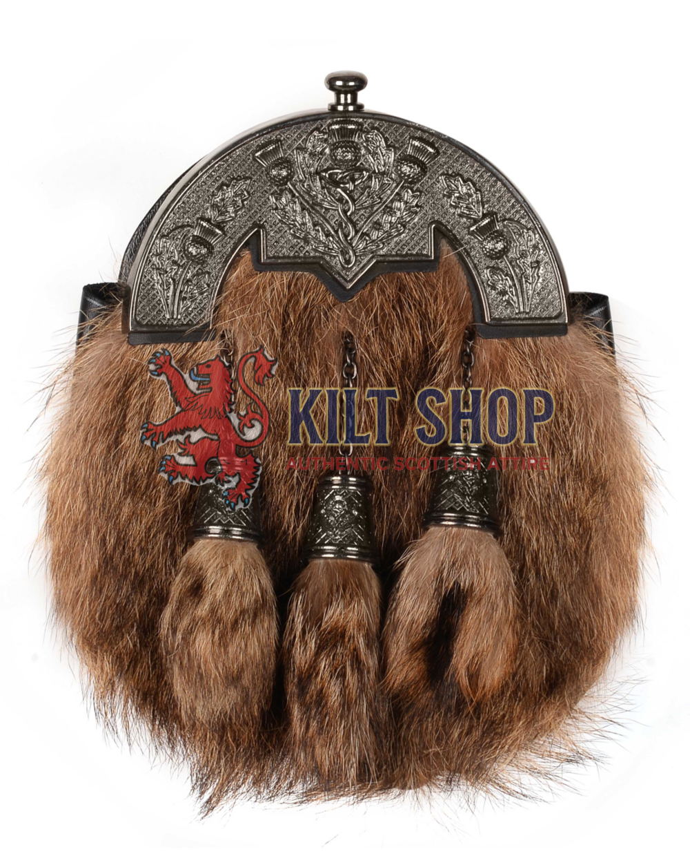 Nickel Brushed Thistle Coyote Fur Full Dress Sporran