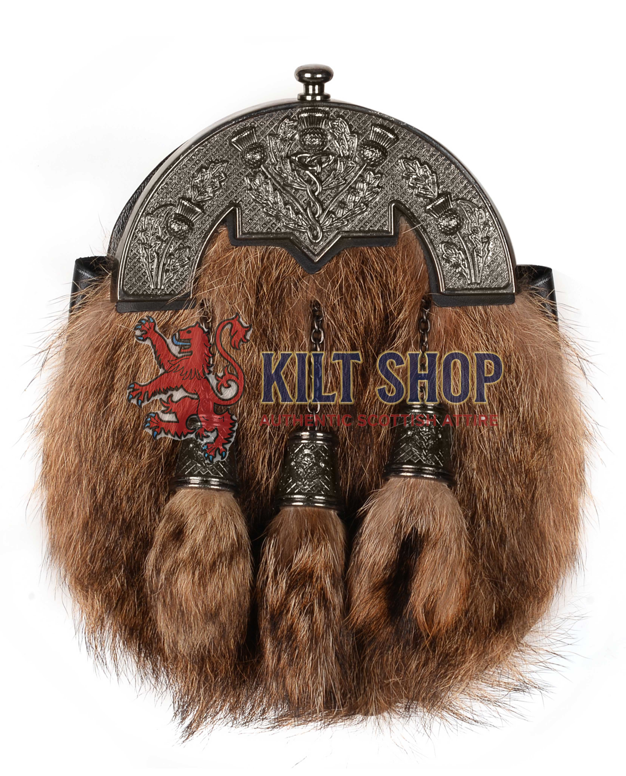 Nickel Brushed Thistle Coyote Fur Full Dress Sporran