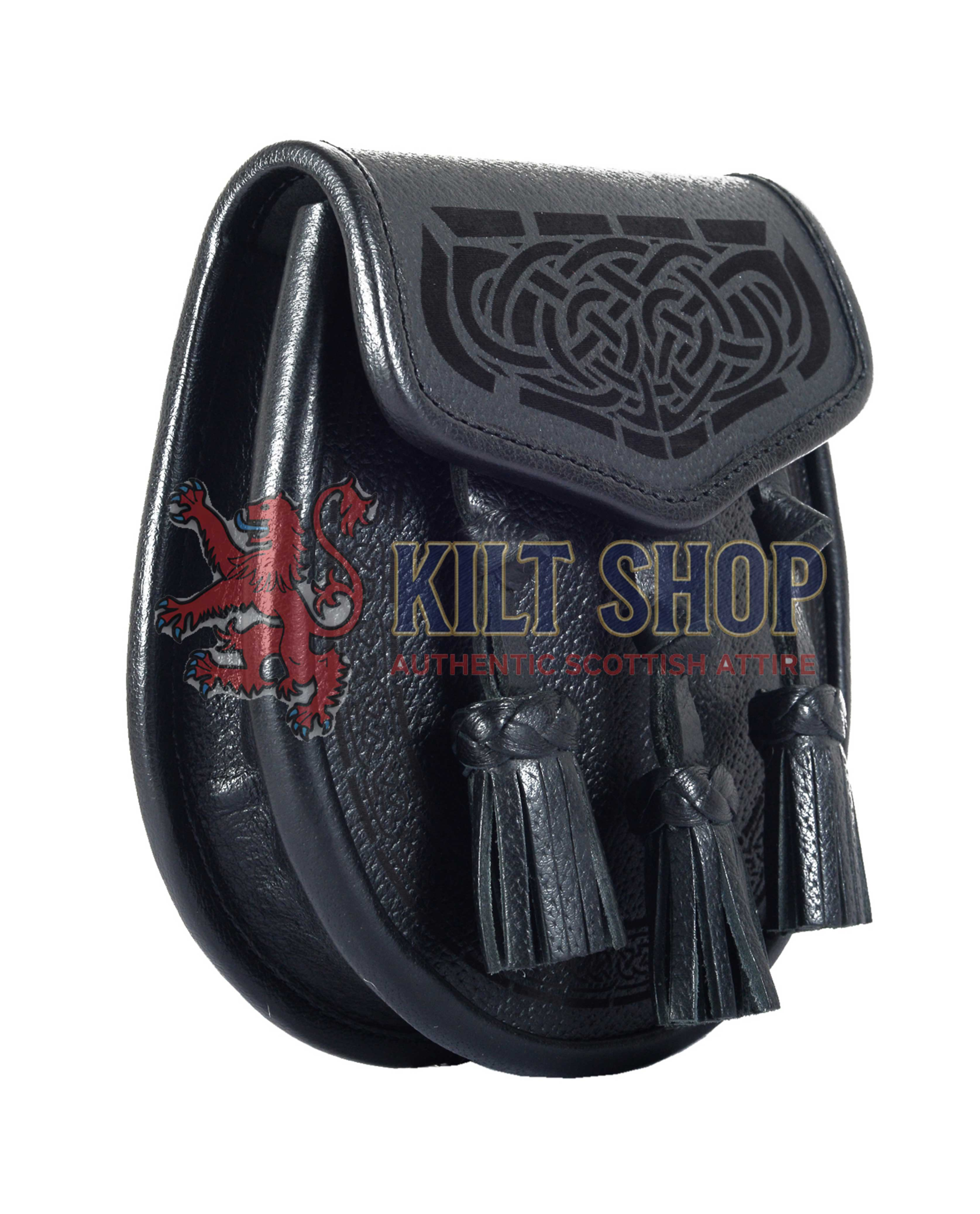 Black Leather Celtic Knot Laser Etch Day Sporran - Image 2