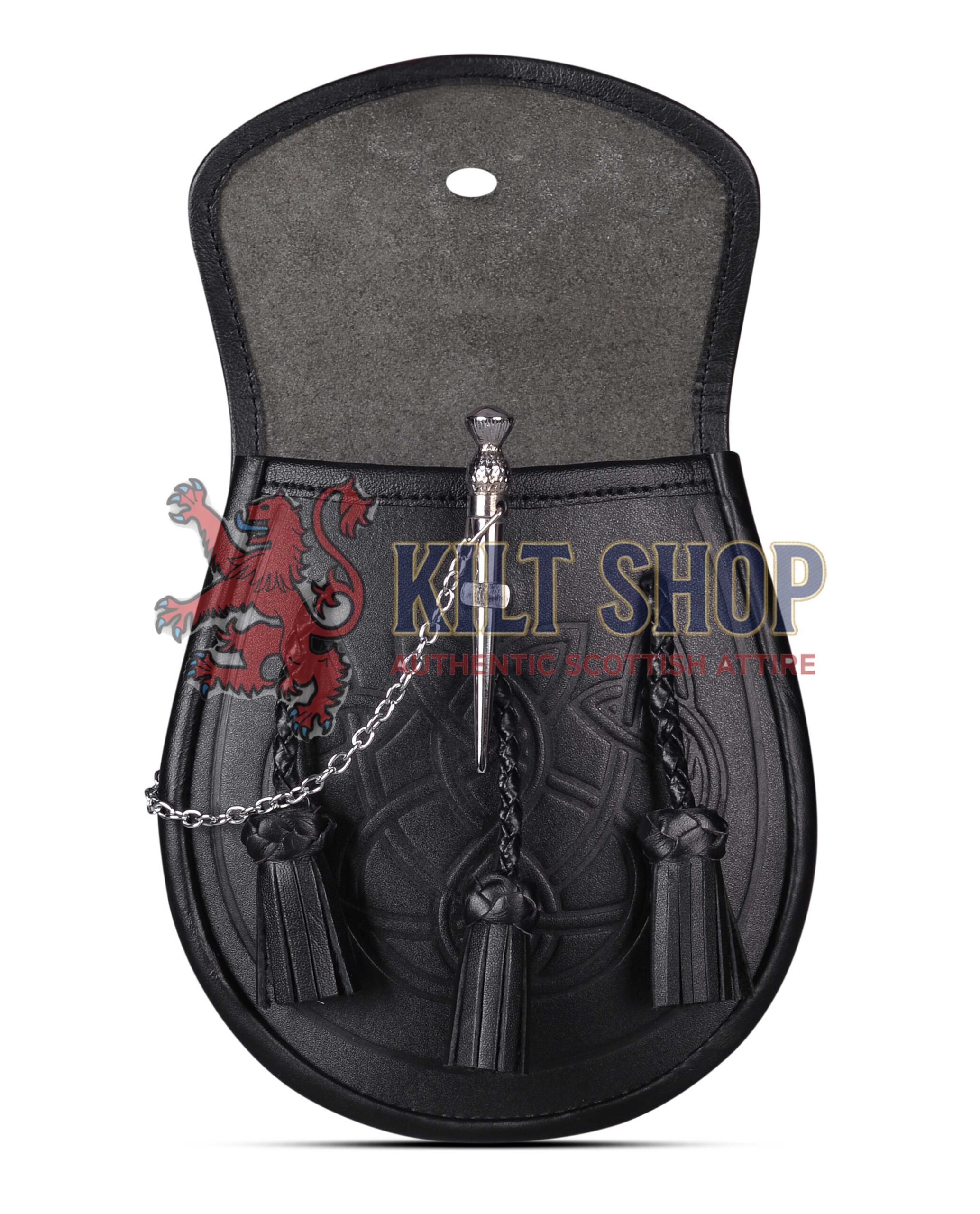 Black Leather Pin Lock Embossed sporran - Image 2