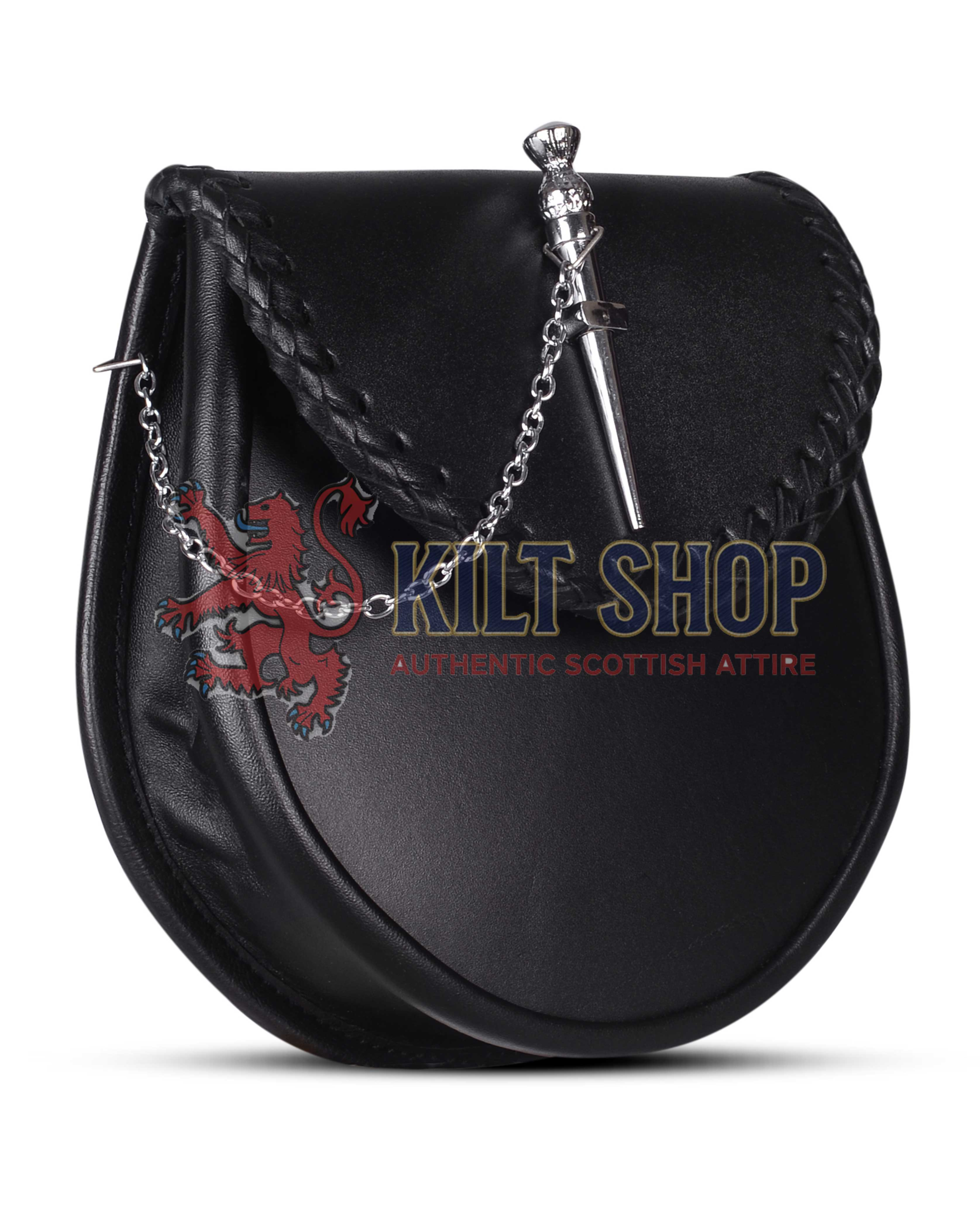 Black Leather Pin Lock Plain Day Sporran - Image 4