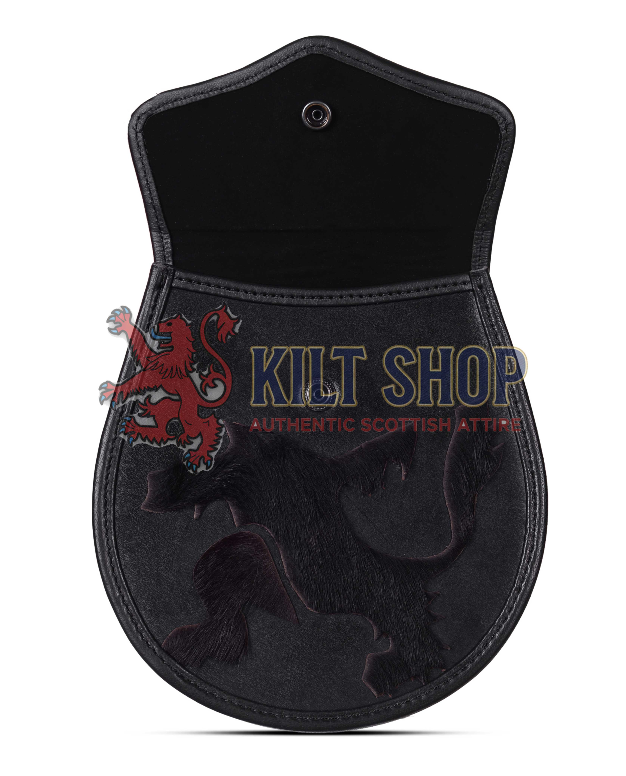 Rampant Lion Theme Black Leather Day Sporran - Image 2