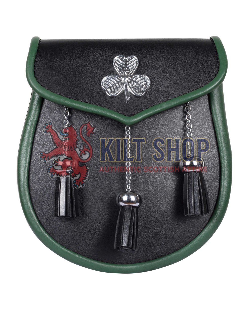 Shamrock Emblem Black Leather Plain Day Sporran