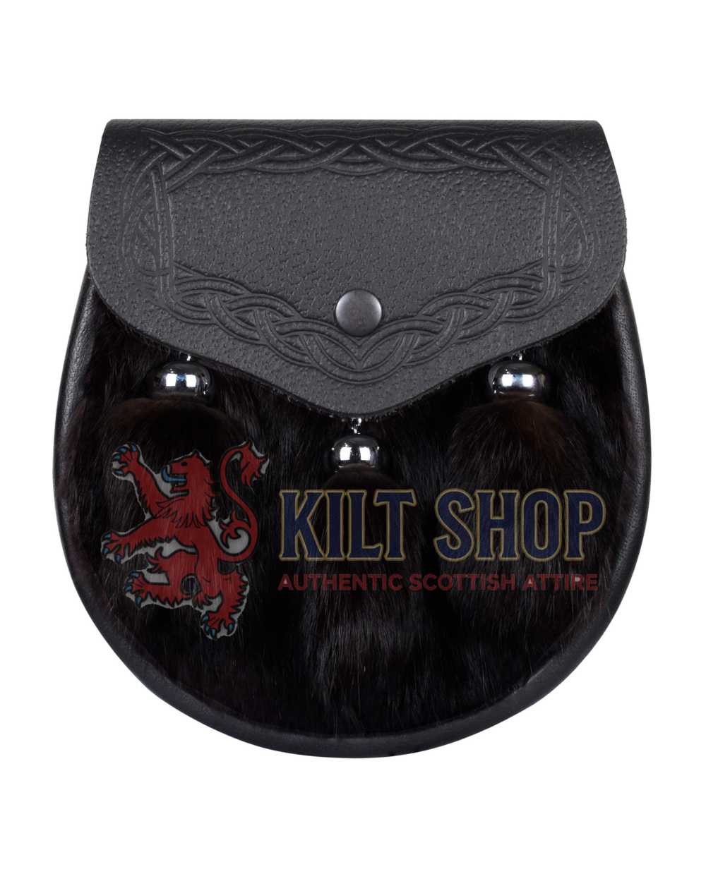 Black Leather Black Rabbit Fur Semi Dress Sporran