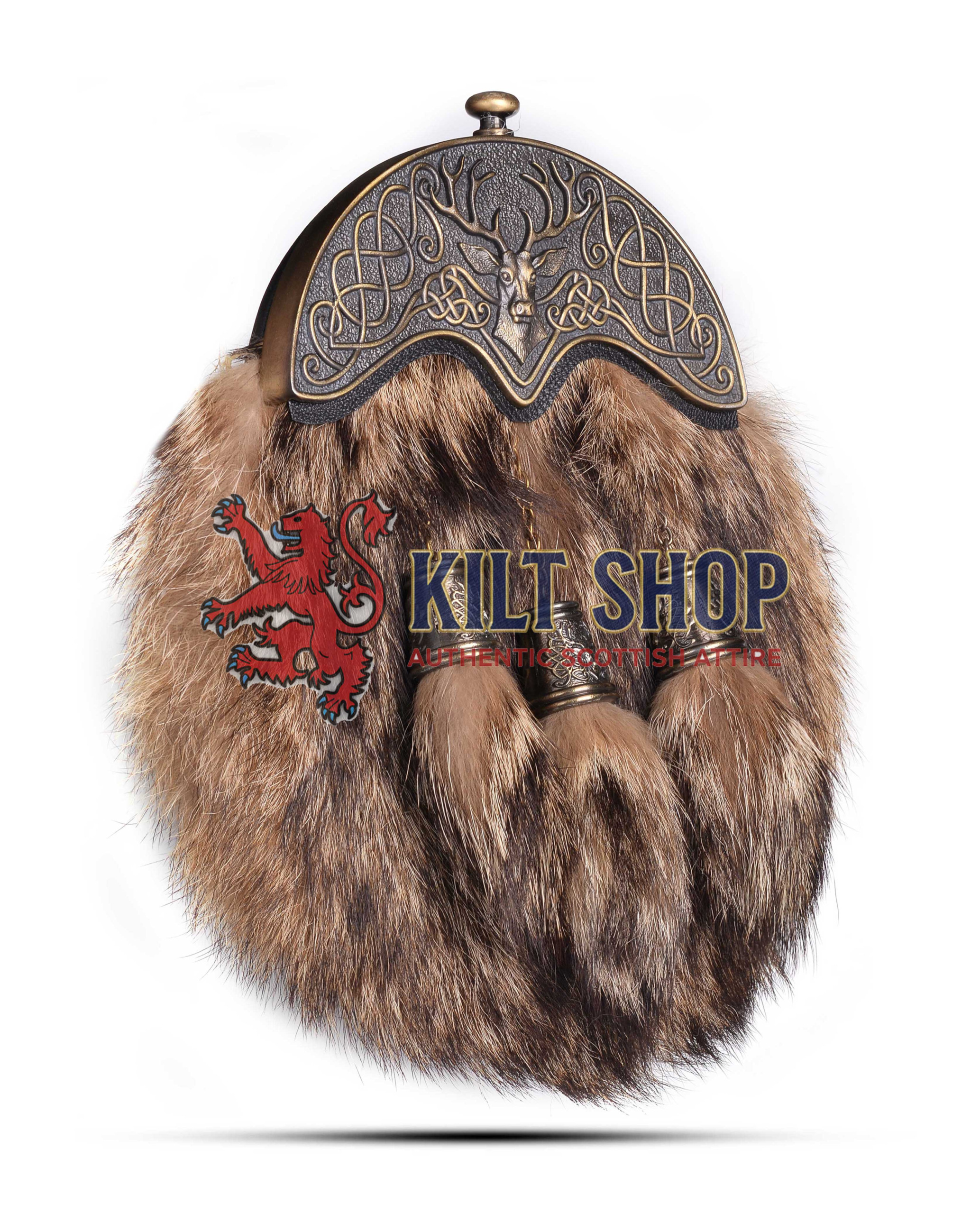 Brass Stag Head Coyote Fur Full Dress Sporran - Image 2