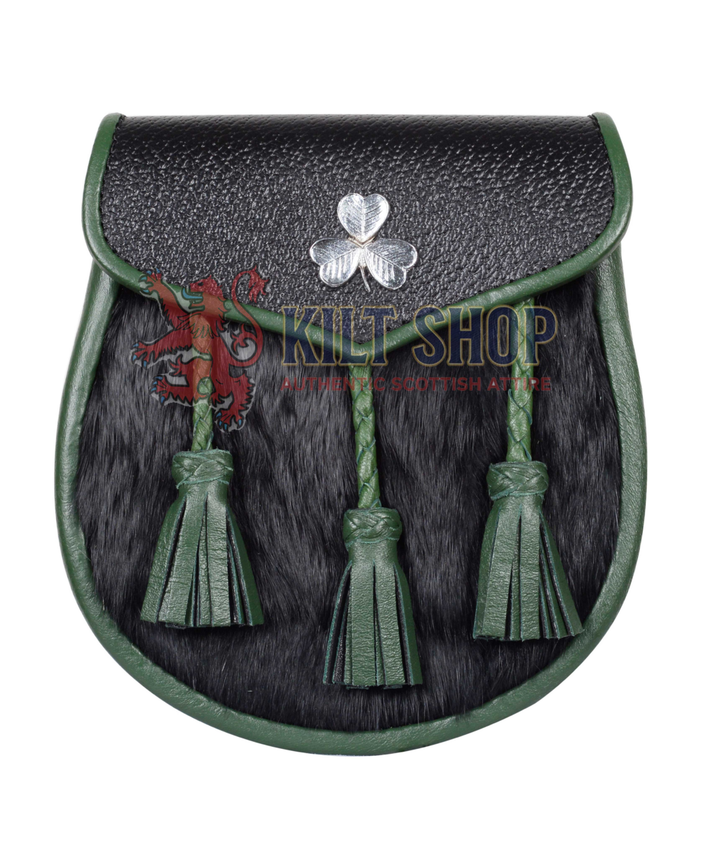 Shamrock Emblem Black Rabbit Fur Semi Dress Sporran