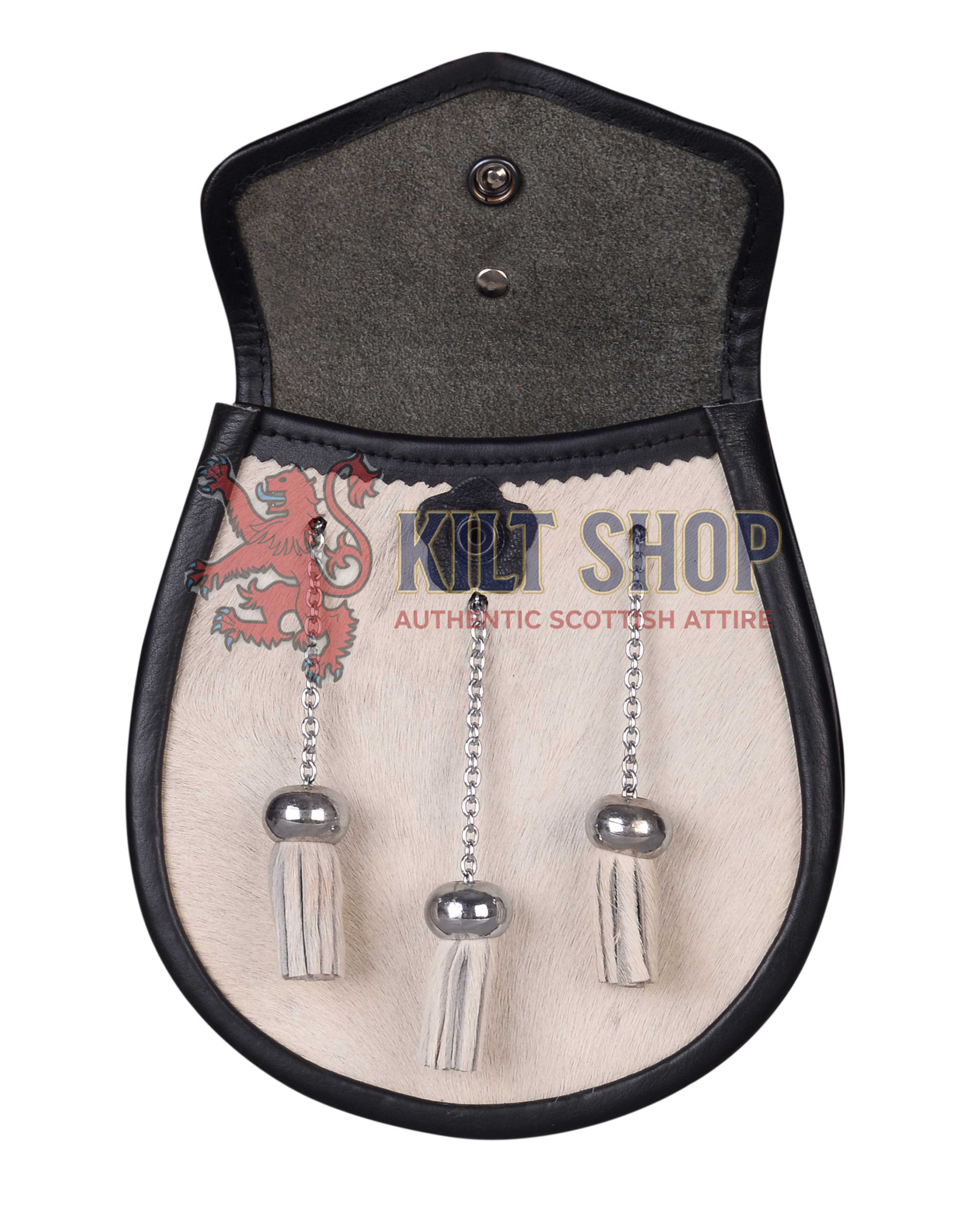 Thistle Emblem Black Leather White Fur Semi Dress Sporran