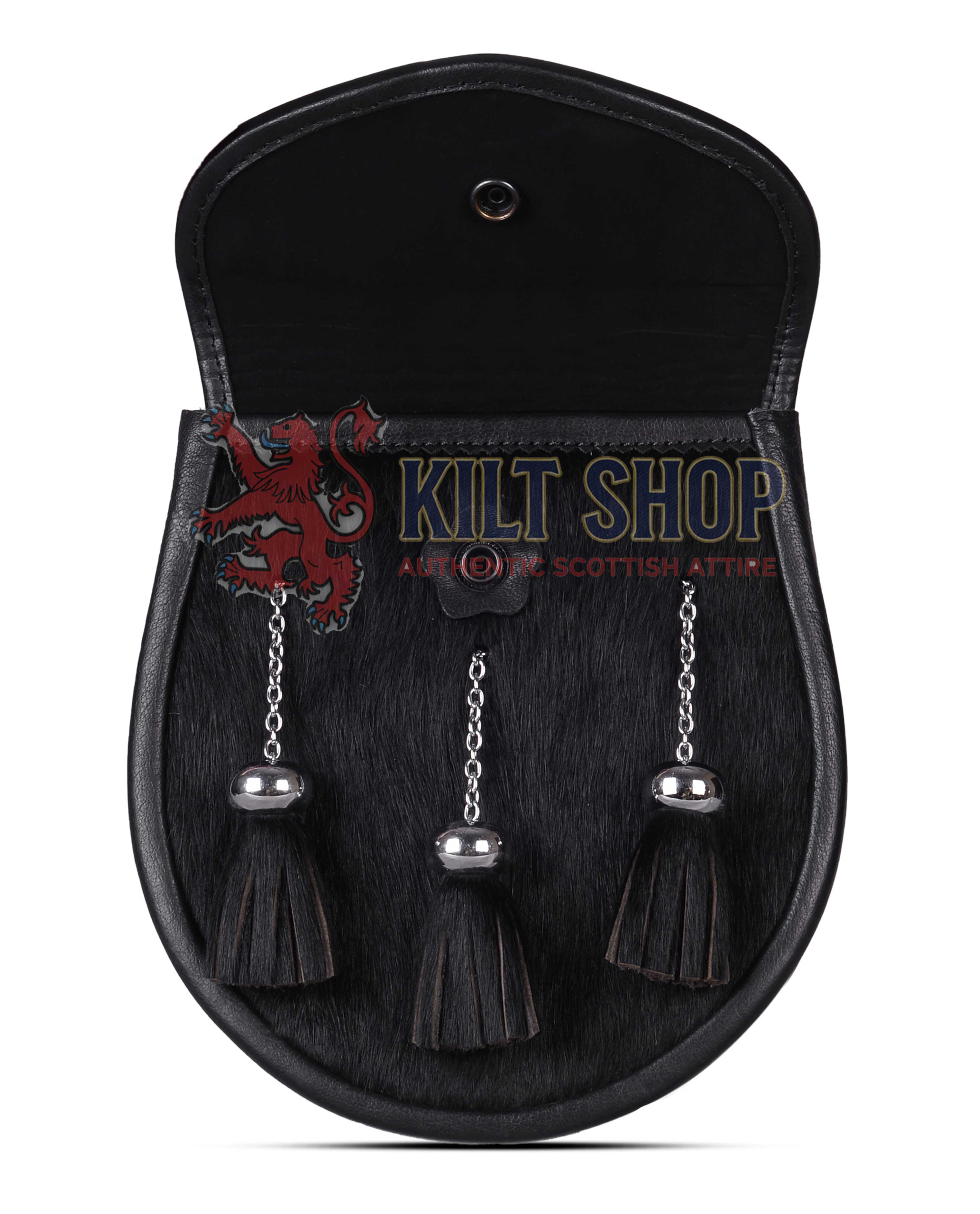 Two Celtic Knots Black leather Black Fur Semi Dress Sporran