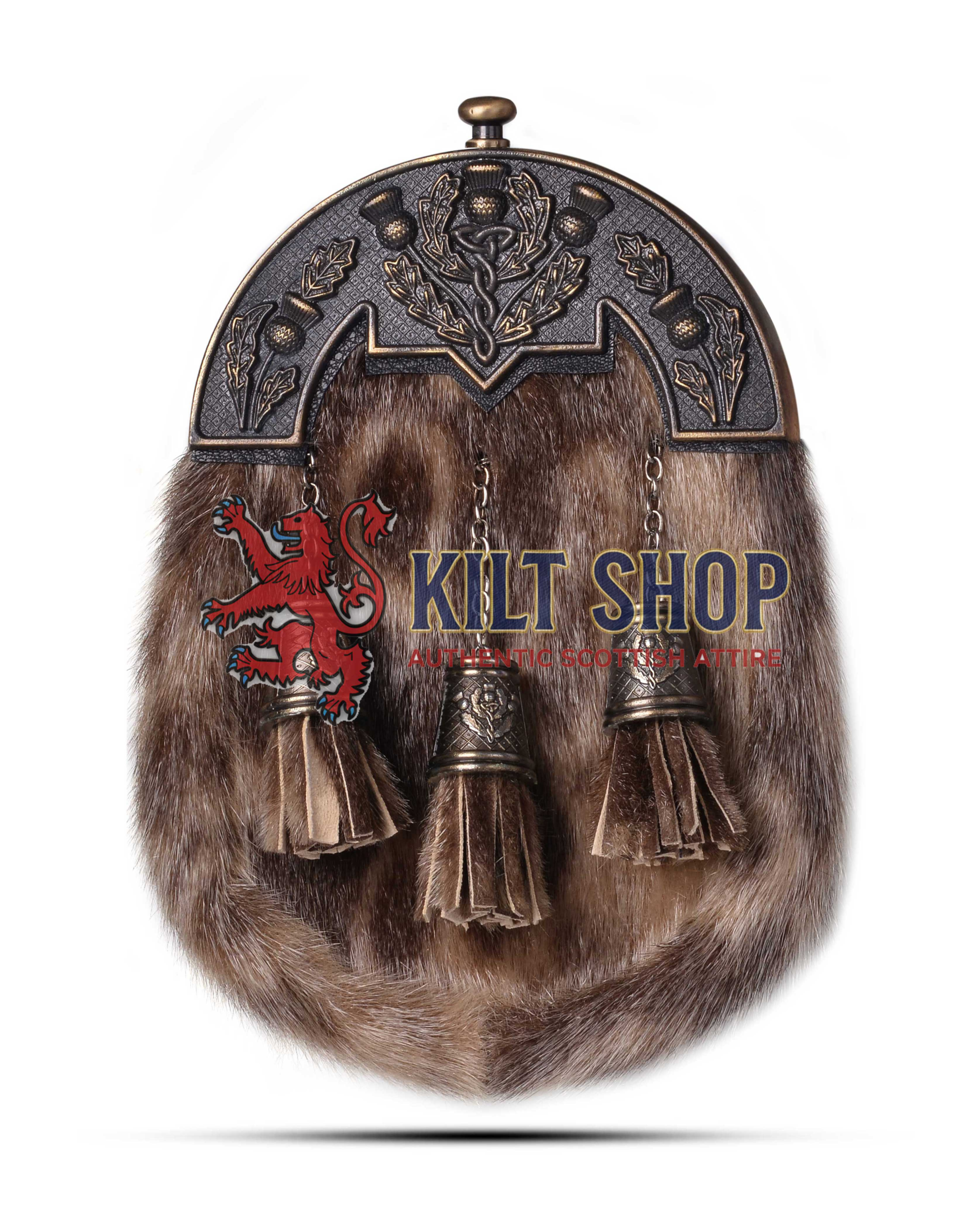 Brass Thistle Seal Fur Full Dress Sporran