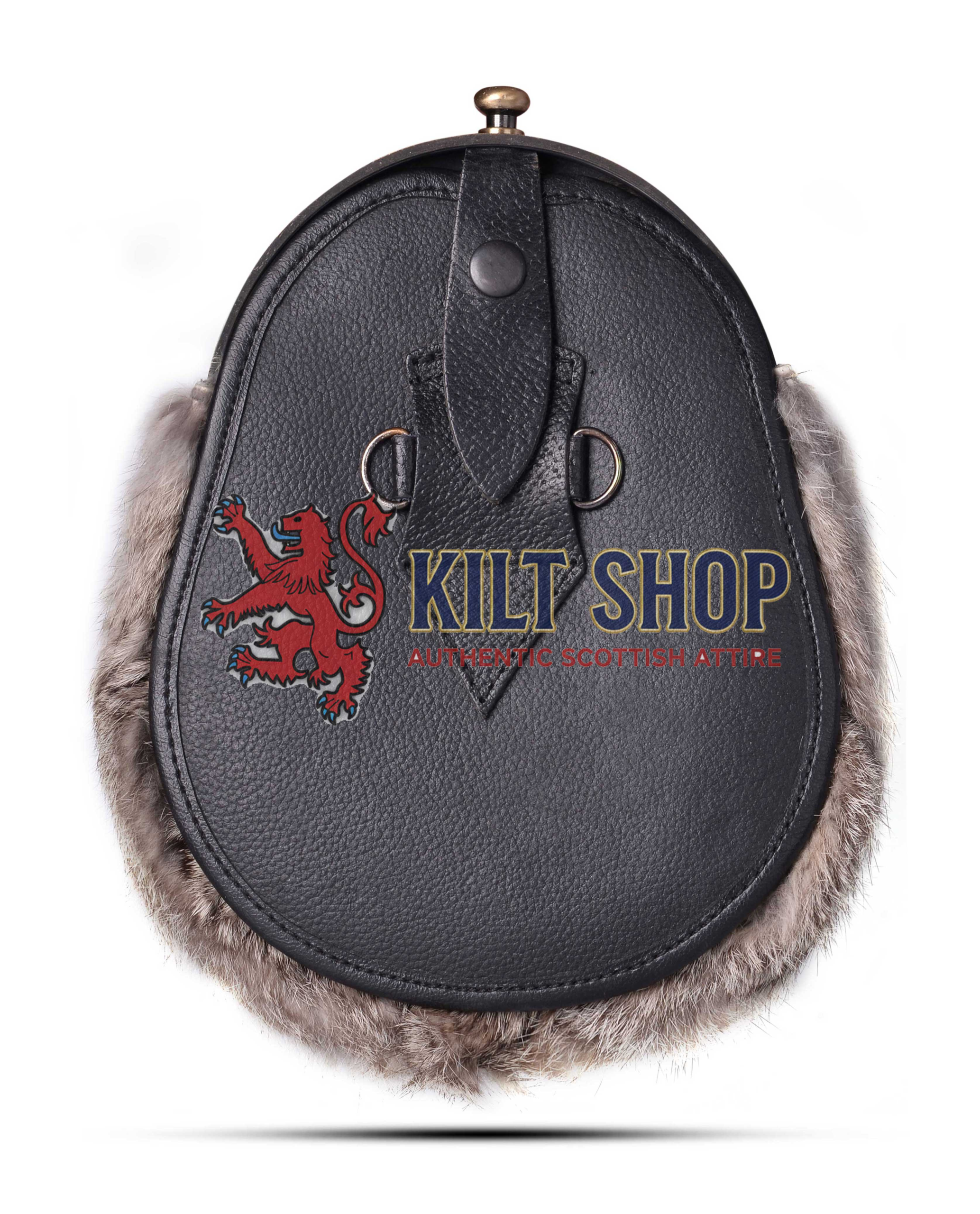 Brass Highland Cow Brown Rabbit Fur Full Dress Sporran