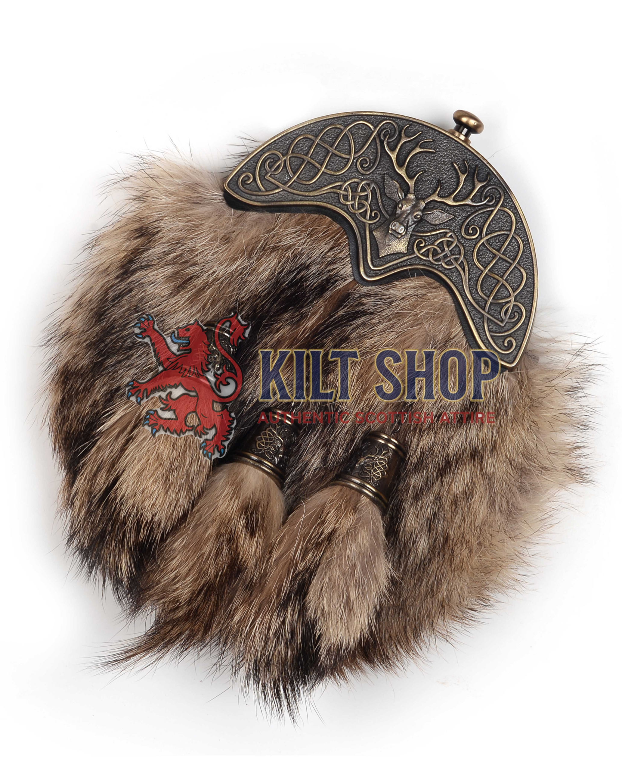 Full Dress Coyote Fur Brass Stag Head - Image 3