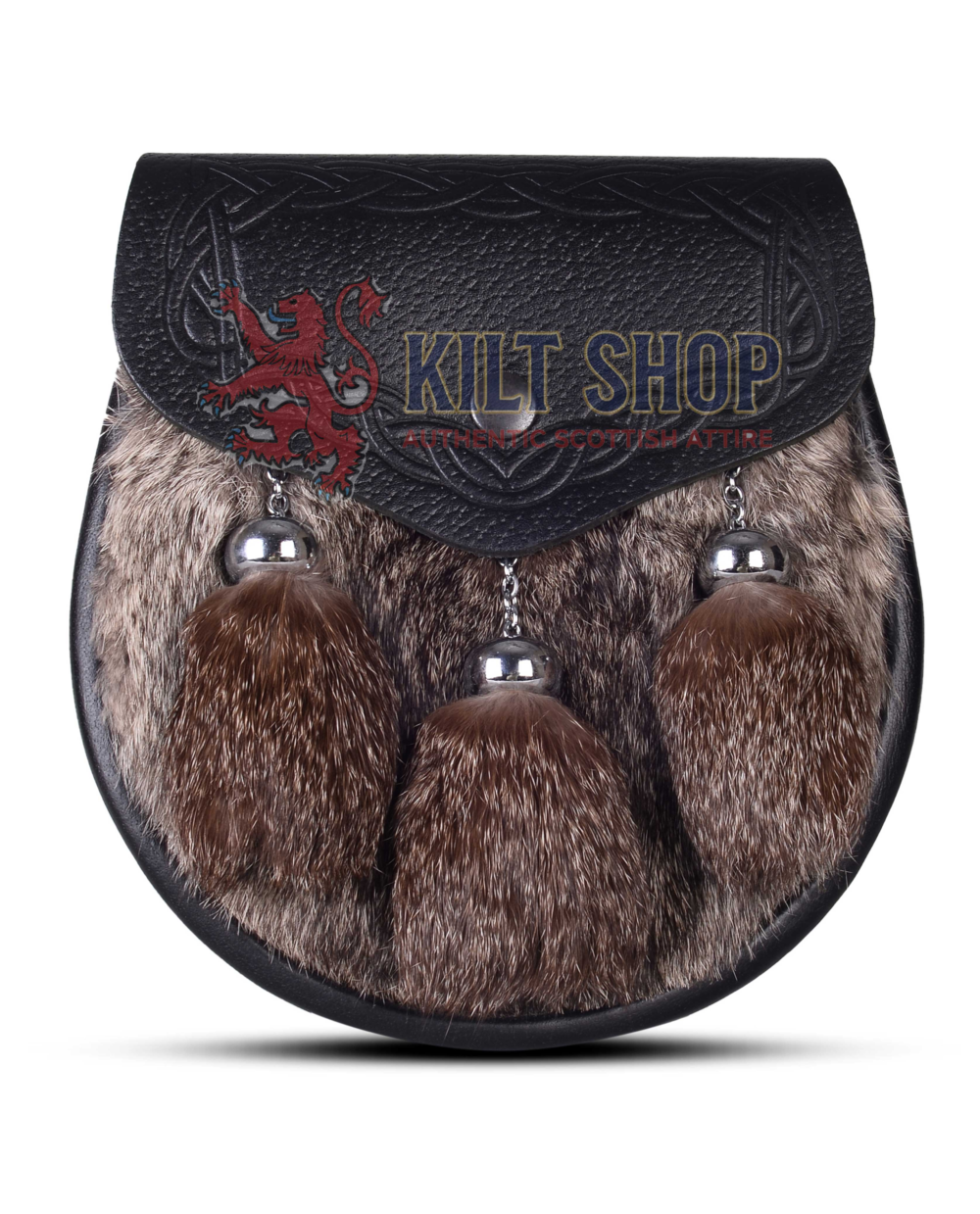 Black Leather Brown Rabbit Fur Semi Dress Sporran