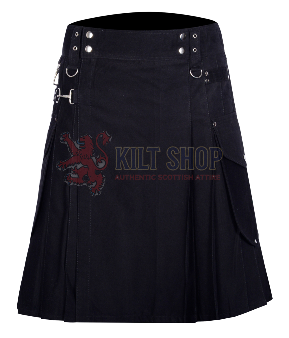 Black Cotton Utility Kilt