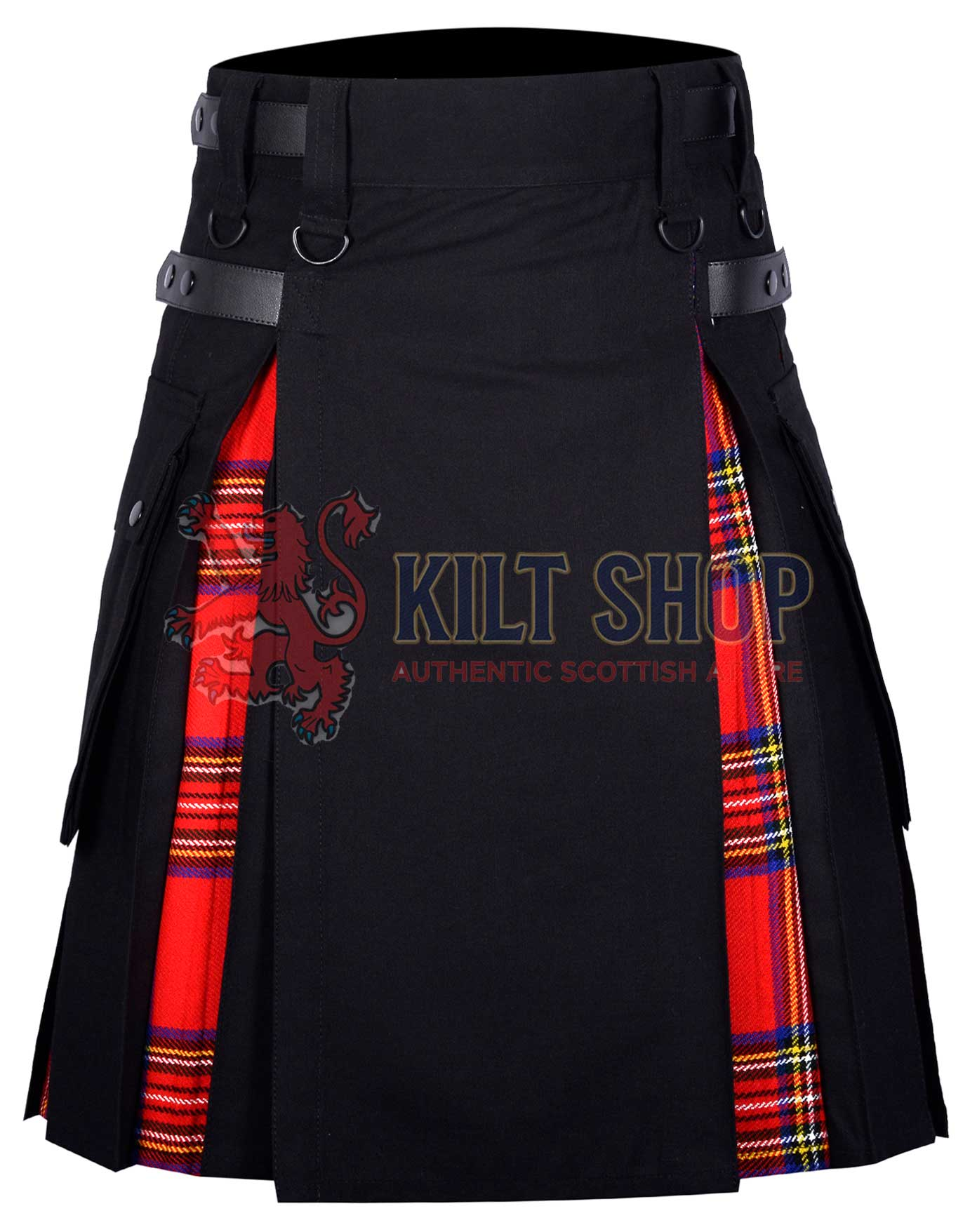 Black Cotton Royal Stewart Tartan Hybrid Kilt