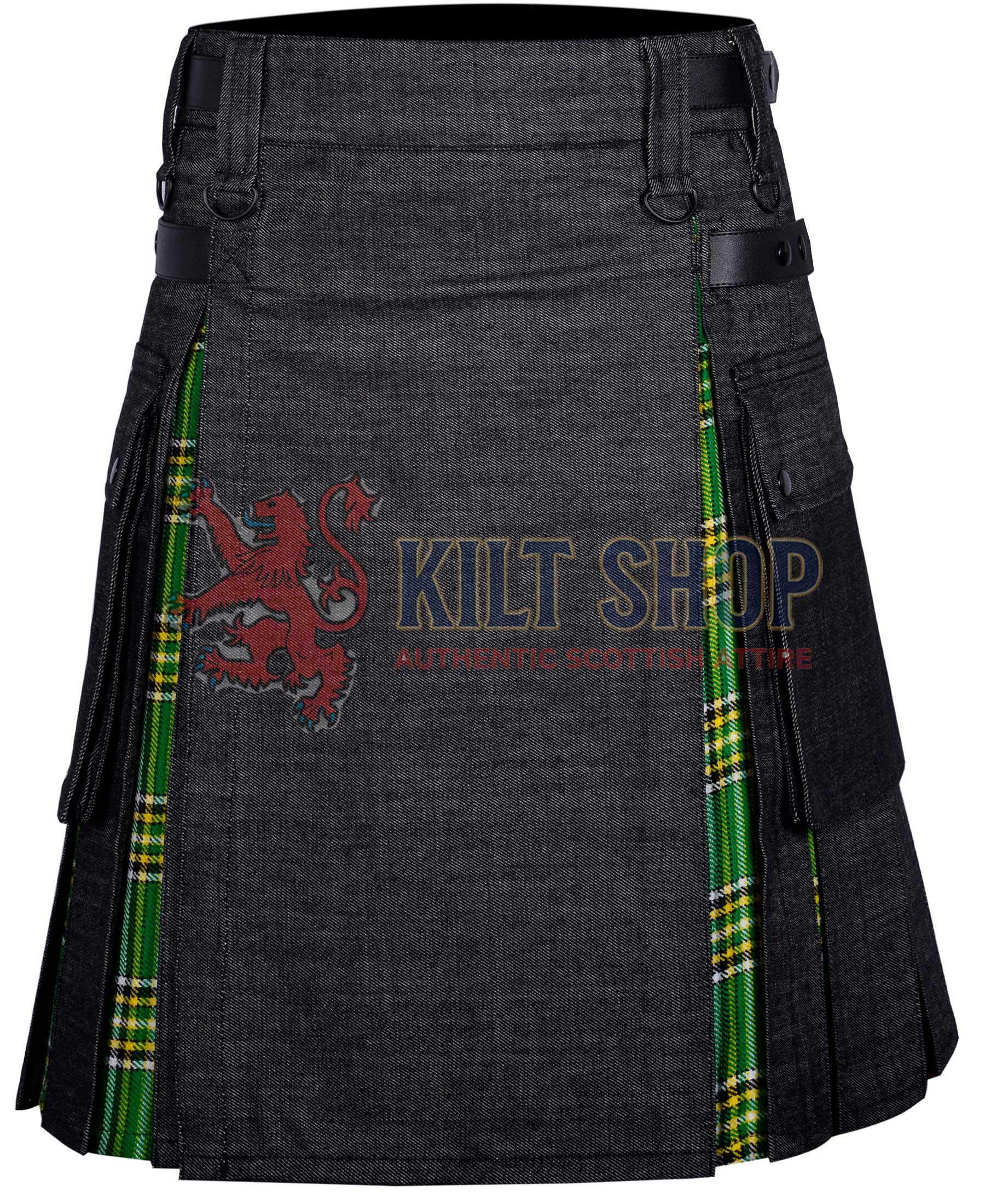Black Denim Irish Tartan Hybrid Kilt
