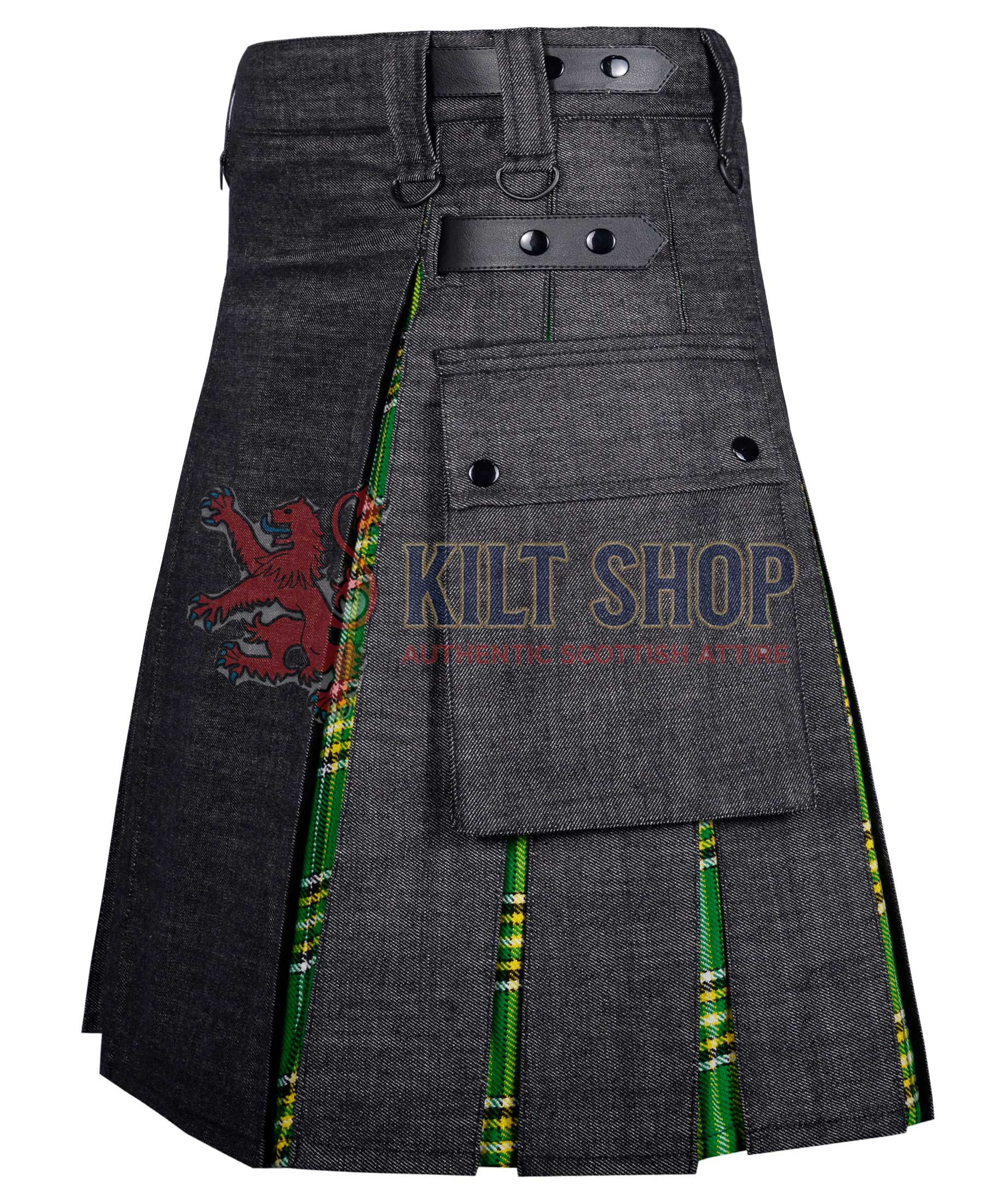 Black Denim Irish Tartan Hybrid Kilt - Image 2
