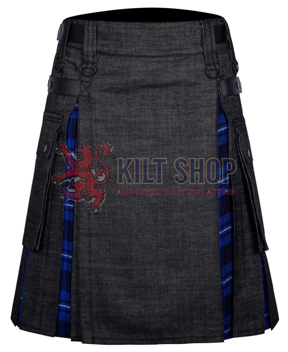 Black Denim Ramsay Blue Tartan Hybrid Kilt